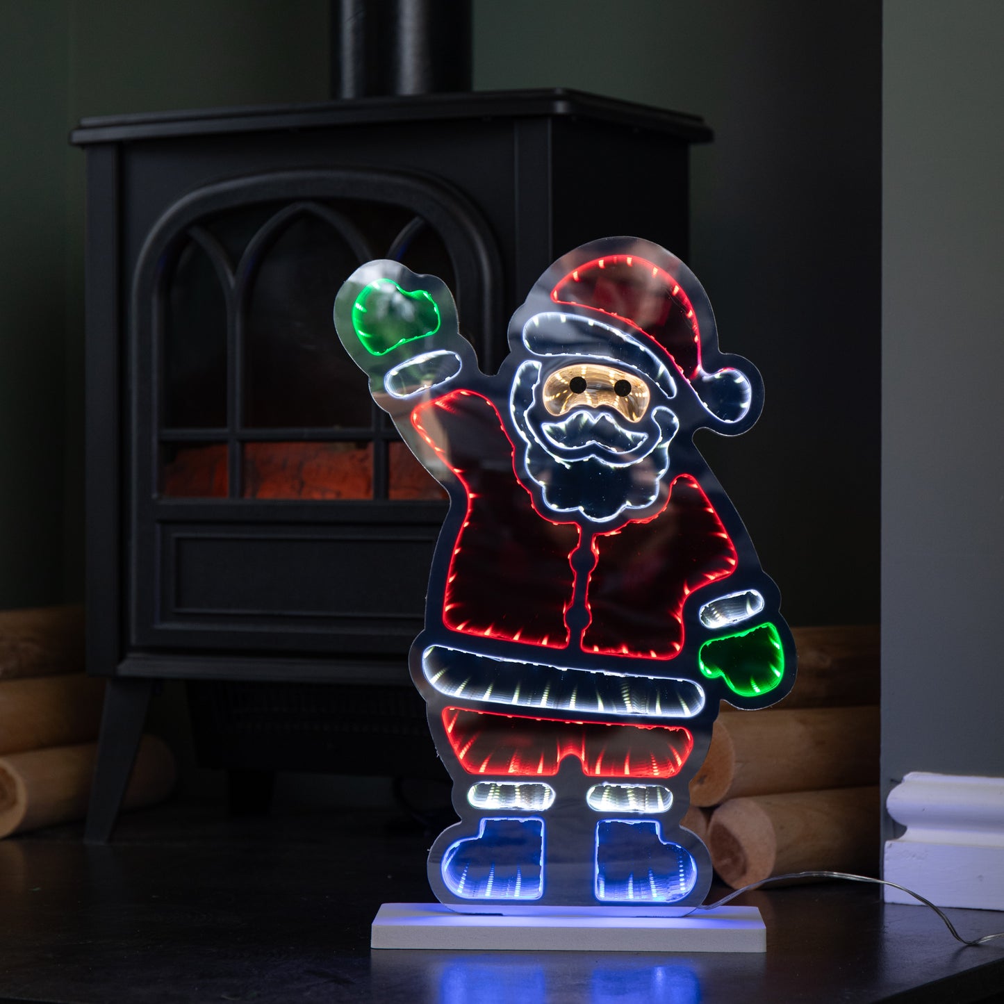 40cm Light up Waving Santa Infinity Light Christmas Decoration with Multi-Coloured LEDs