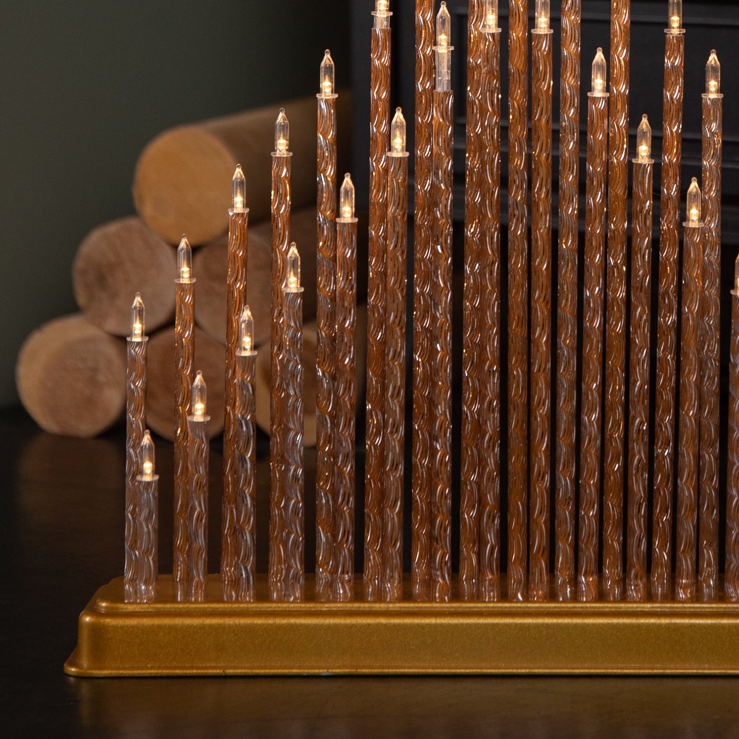 33cm Battery Operated Gold Light up Christmas Candle Bridge with 33 Warm White LEDs