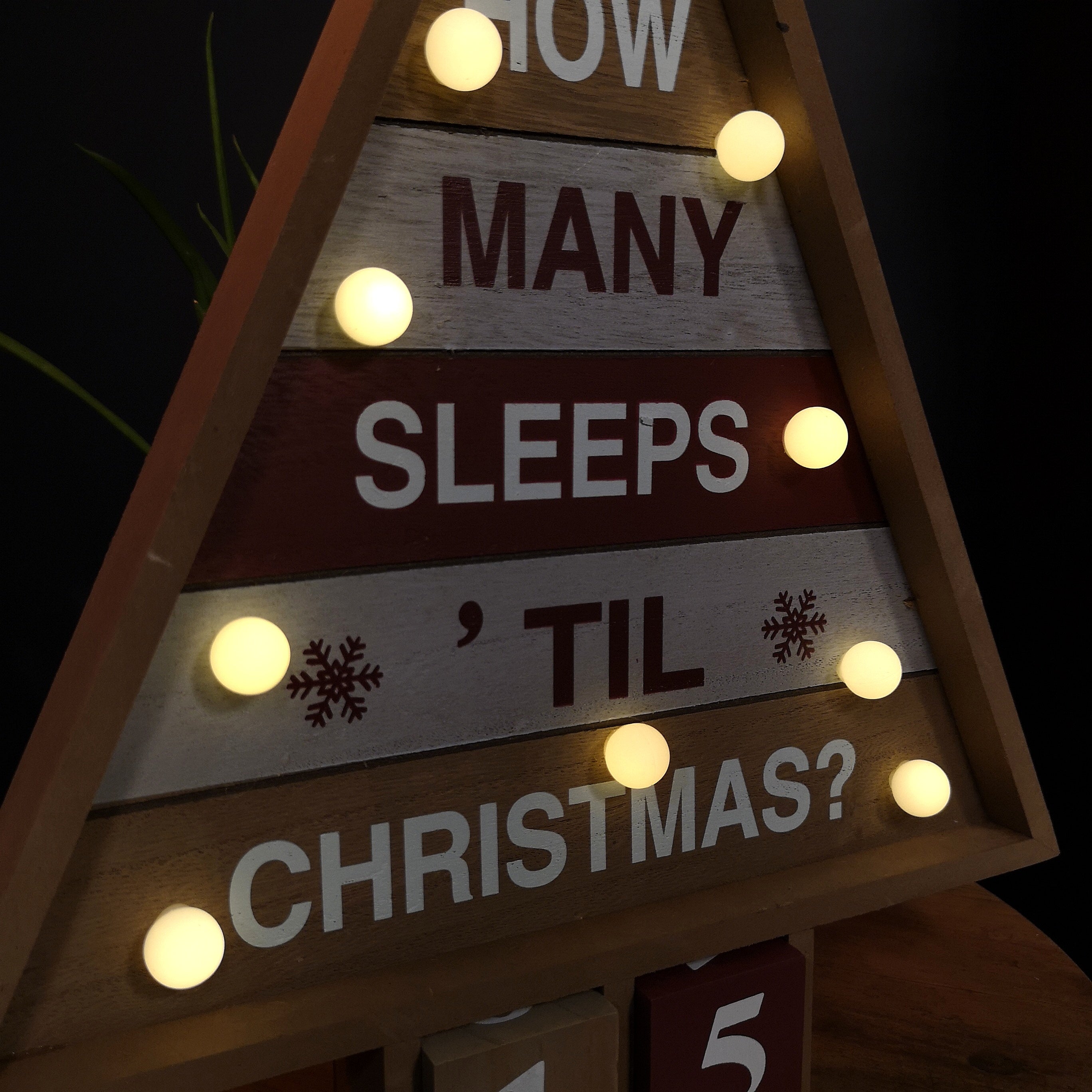 42cm Wooden Christmas Countdown Decoration with 10 Warm White LEDs