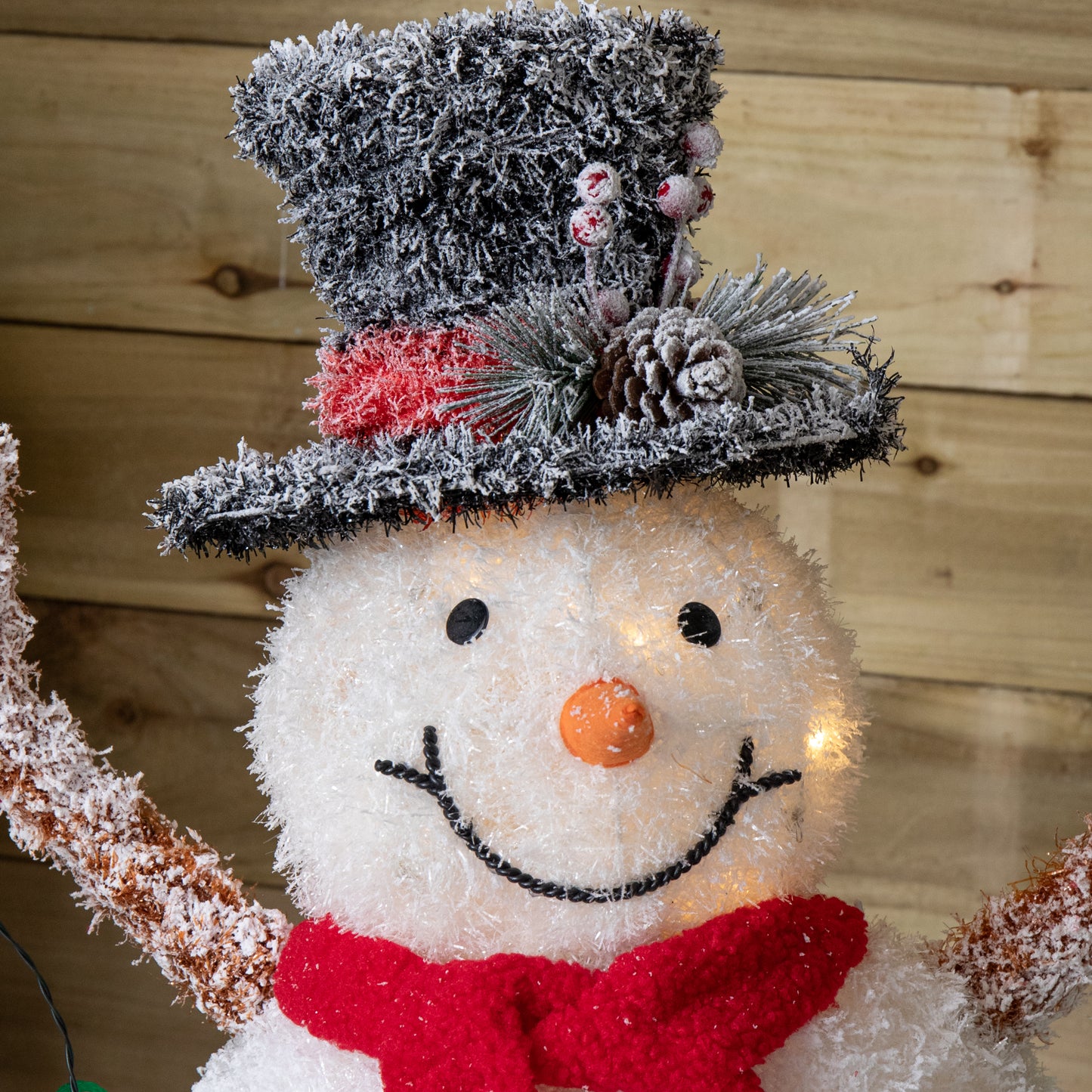 90cm Light up Frosted Tinsel Christmas Snowman with 50 White & Warm White LEDs