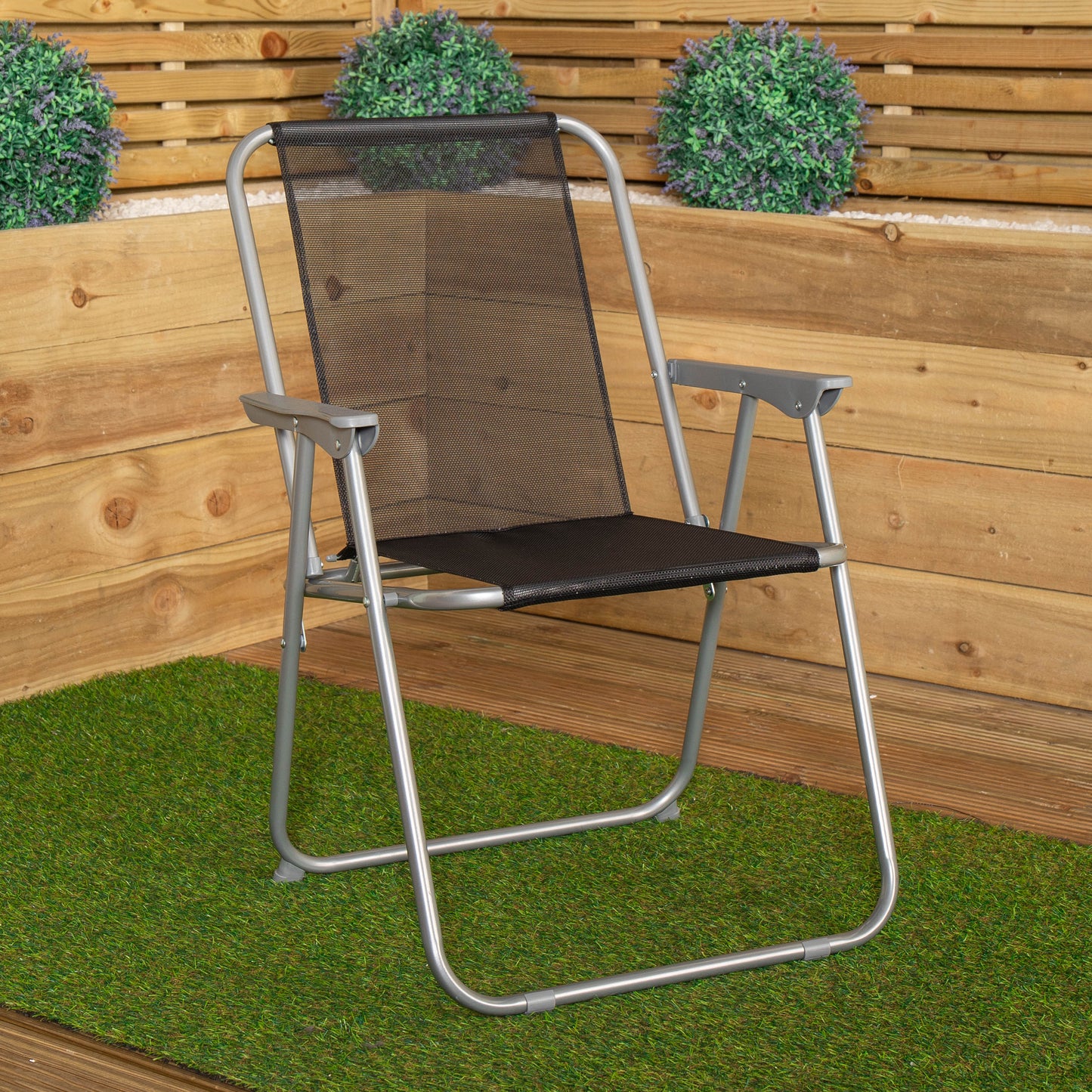 Factory Seconds: 1 x Foldable Garden Chair Fixed position garden chair with grey frame and black fabric