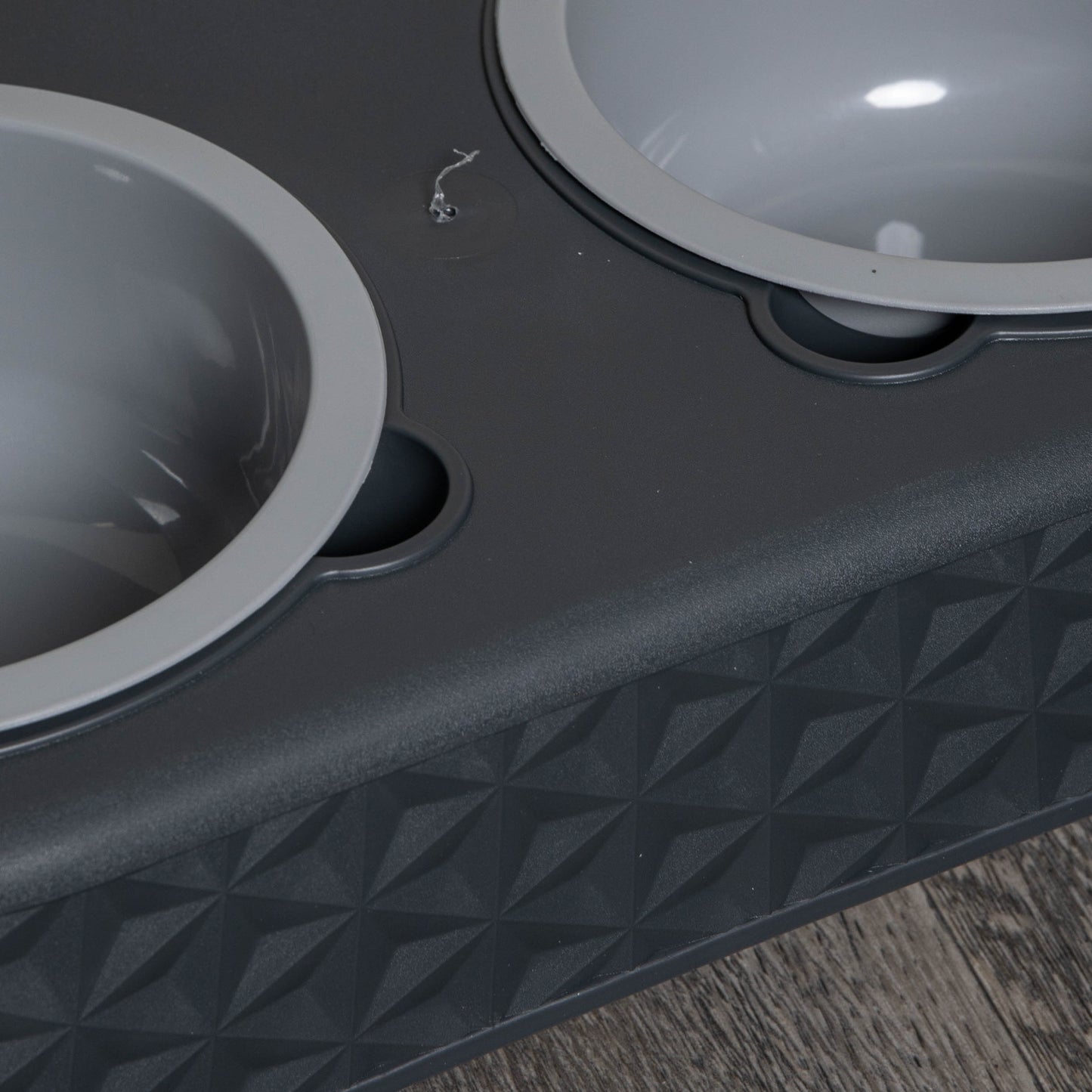 16cm x 9cm Grey Plastic Raised Double Pet Bowl Feeding Station with Stand