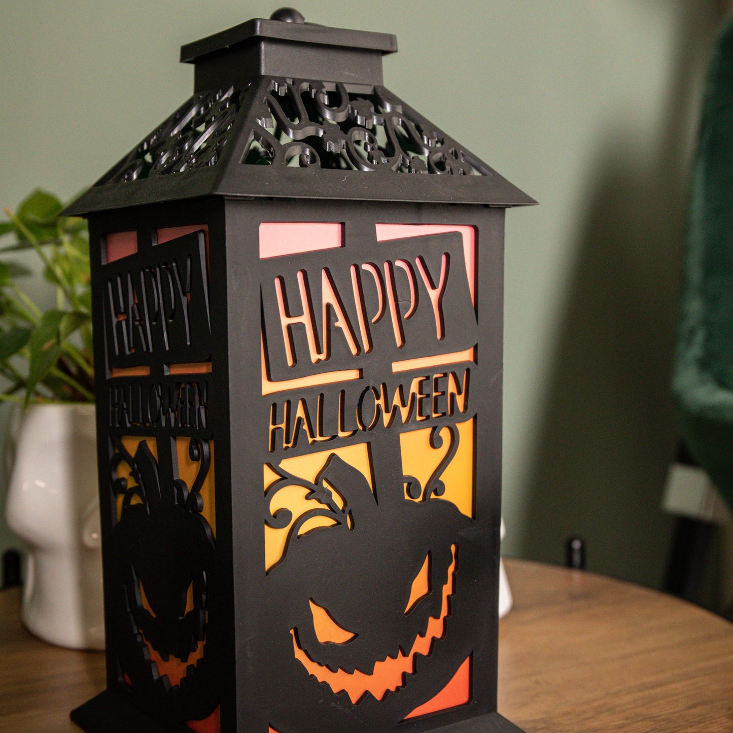 29cm Battery Operated Black Light up Happy Halloween Lantern Decoration with Multi-Coloured LEDs