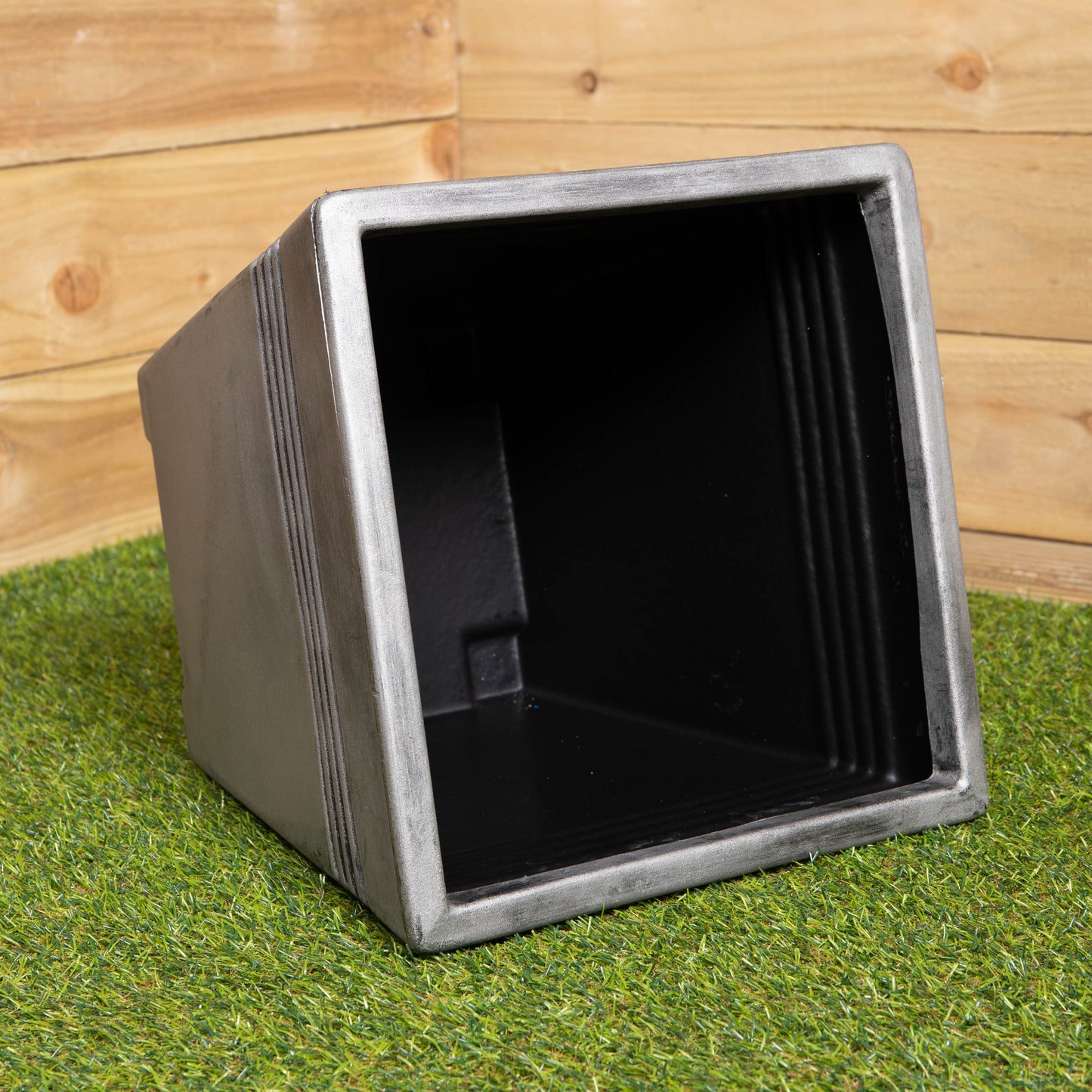 33cm Square Milano Plastic Grey Pewter Effect Garden Patio Plant Pot