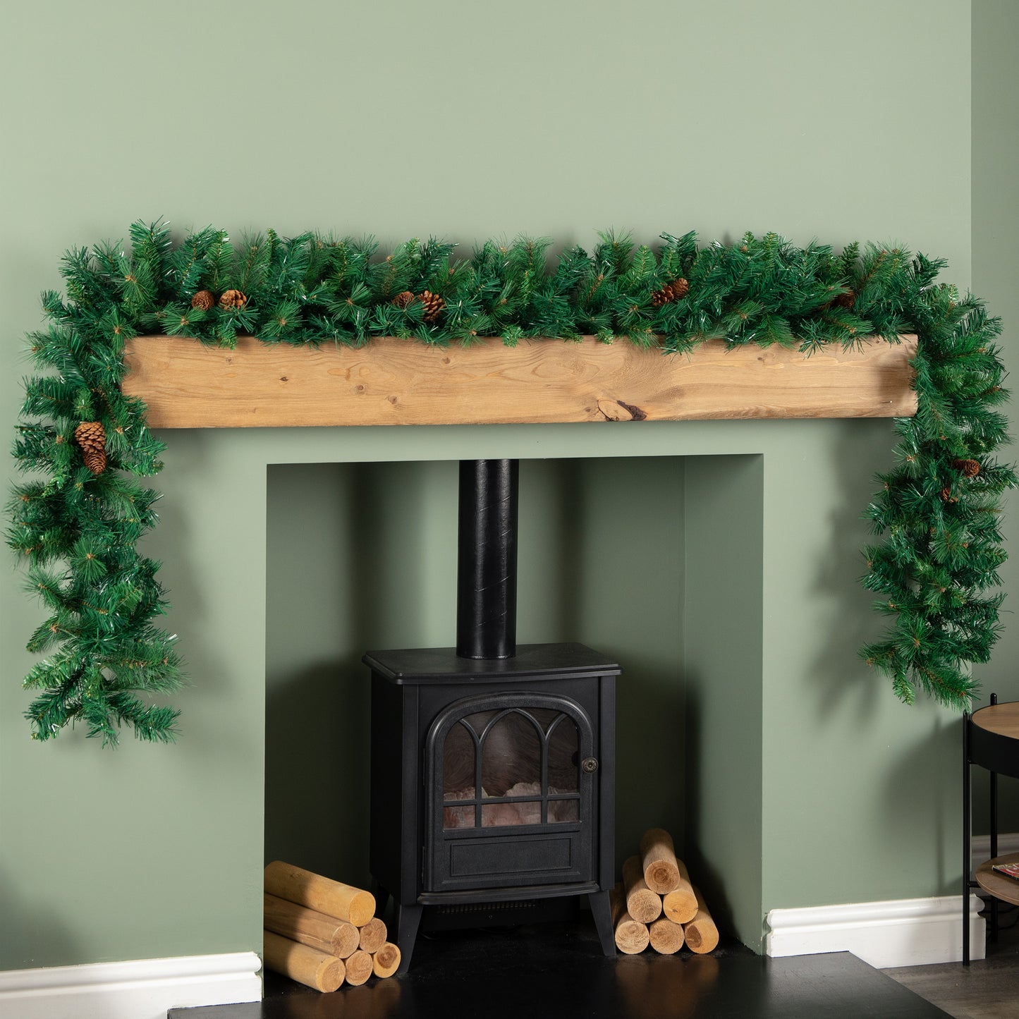 2.7m Green Christmas Garland with Pine Cones and Mixed Needles