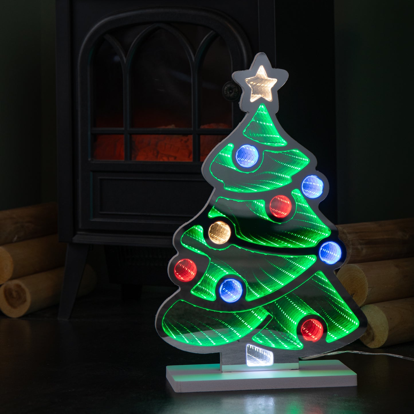 40cm Light up Christmas Tree with Baubles Infinity Light Decoration with Multi-Coloured LEDs