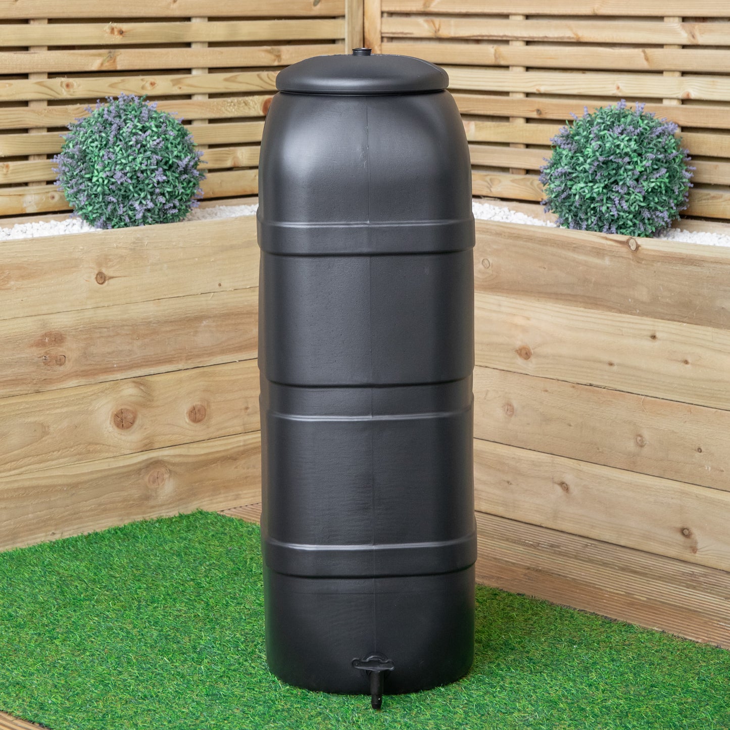 100L Slim Space Saver Water Butt With Lid & Tap Carry Handles in Black