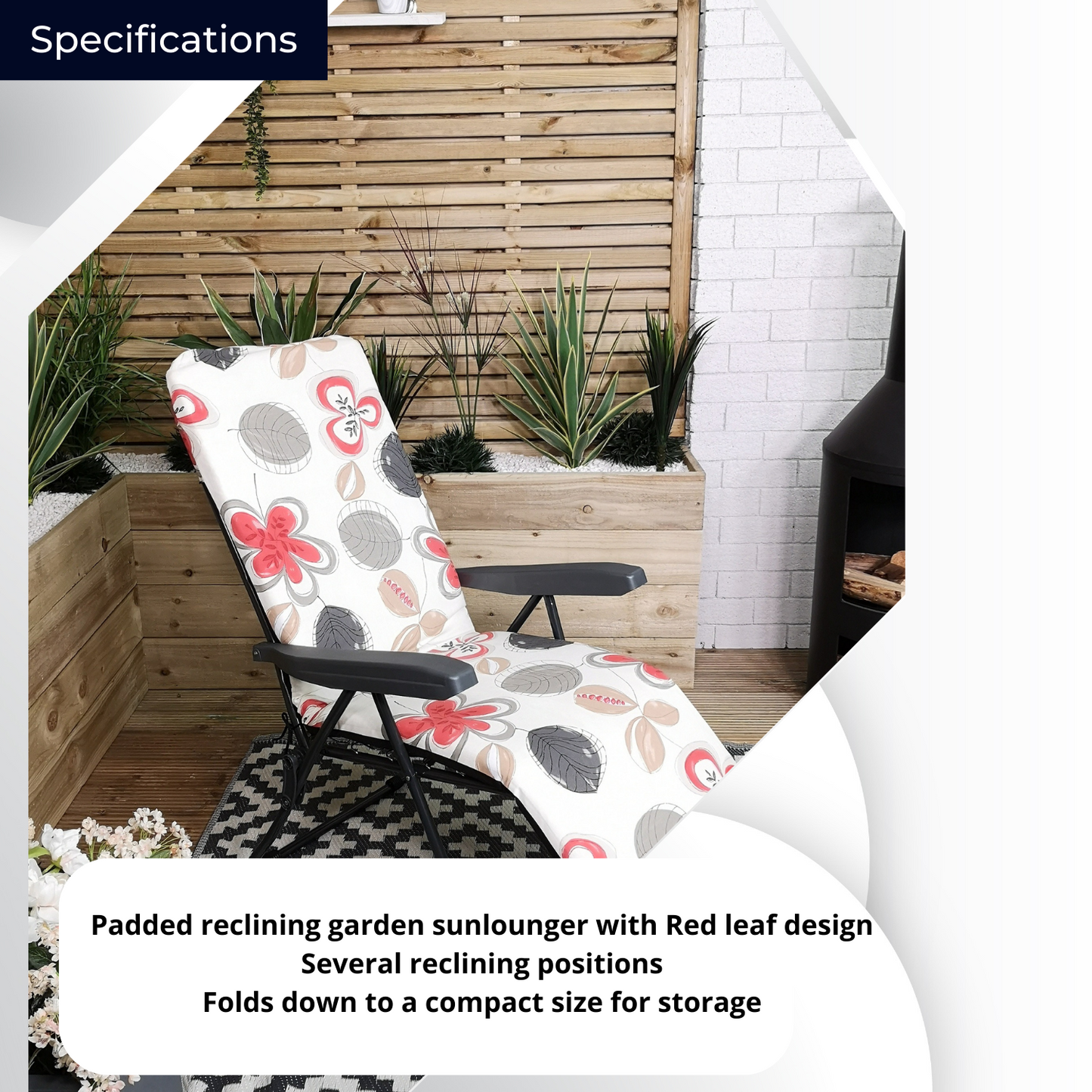 Factory Seconds: Padded Outdoor Garden Patio Recliner / Sun Lounger with Flowers