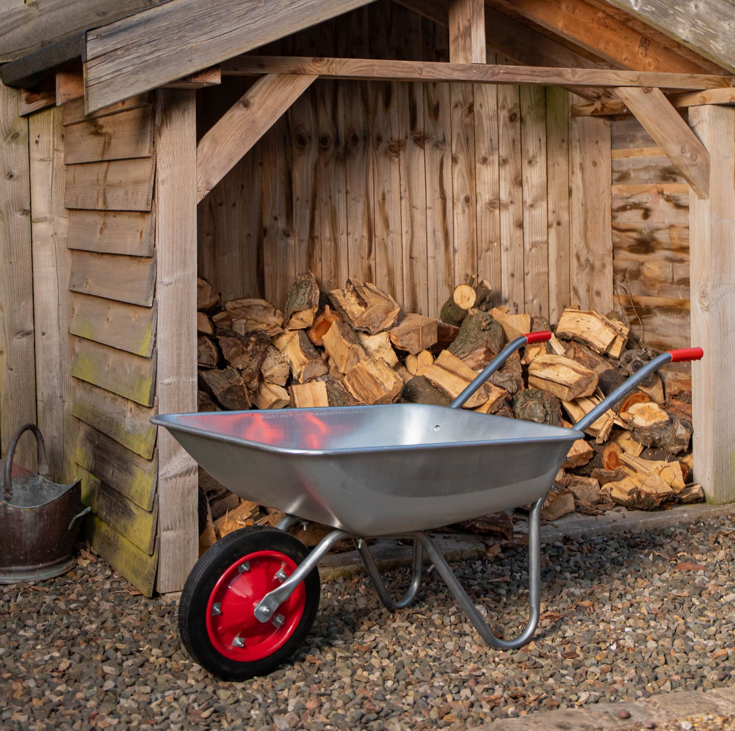 65 Litre 60kg Capacity Galvanised Samuel Alexander Metal Garden Wheelbarrow with Solid Puncture Proof Tyre