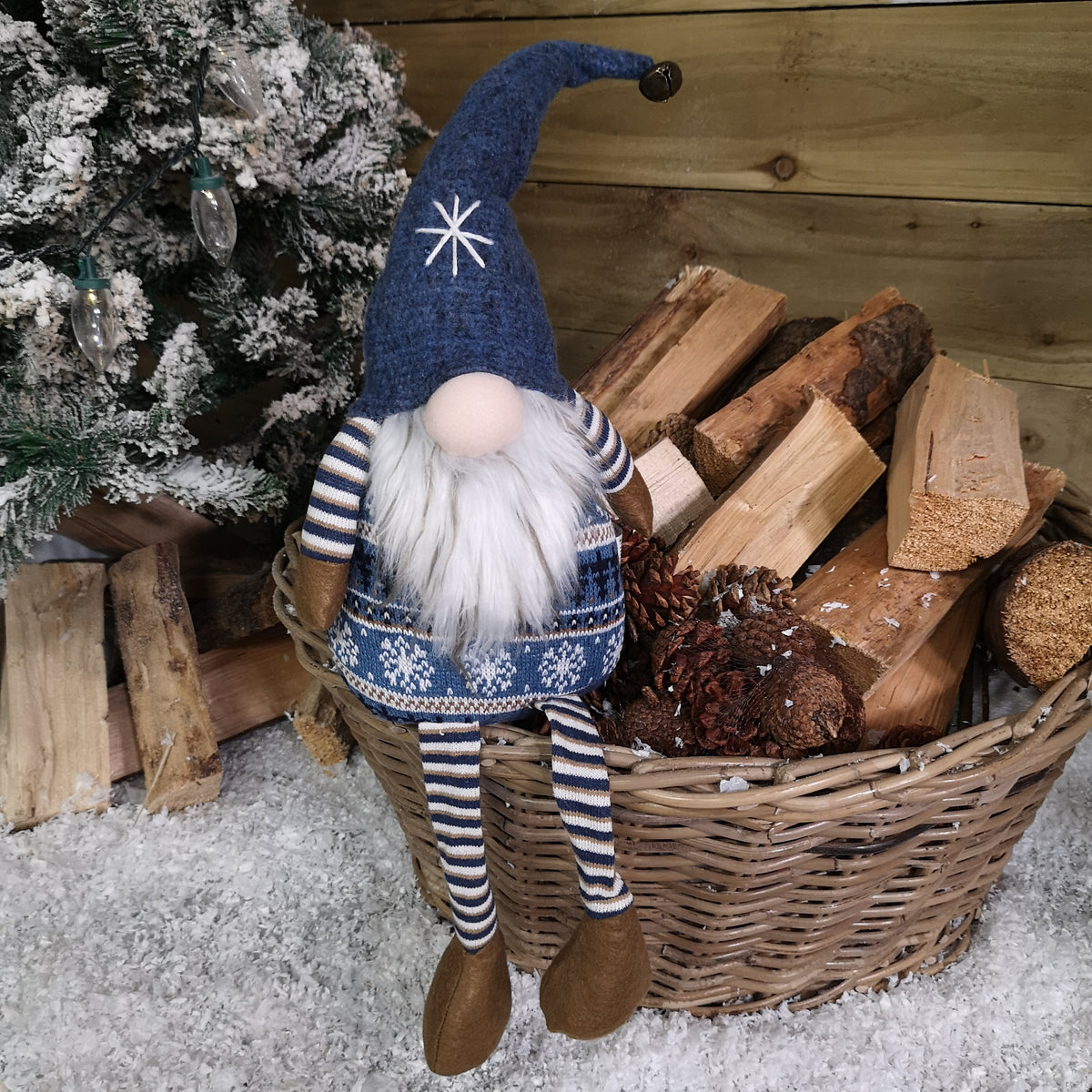 48cm Tall Christmas Gnome Gonk Nordic Decoration Blue Body Hat Bell Dangly Legs