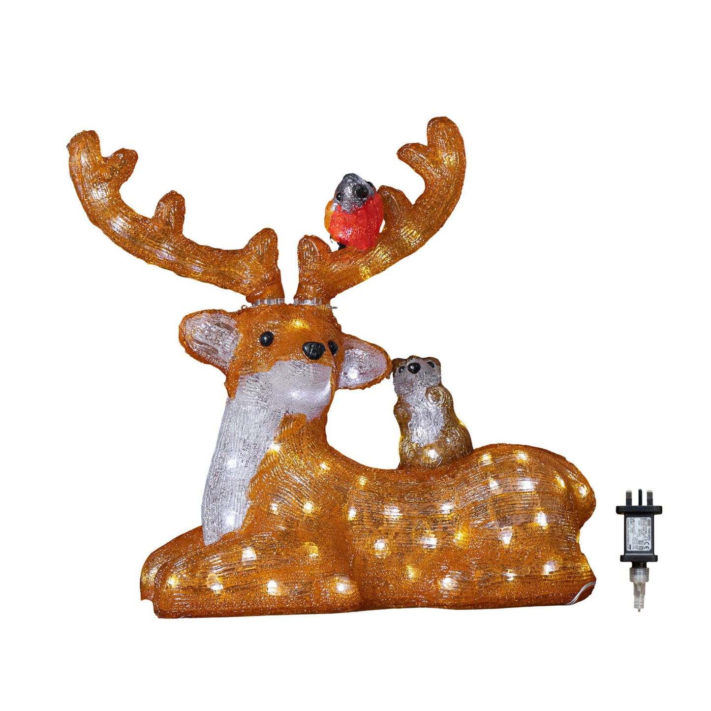 40cm Light up Acrylic Sitting Christmas Deer with Animals and 80 Warm White LEDs