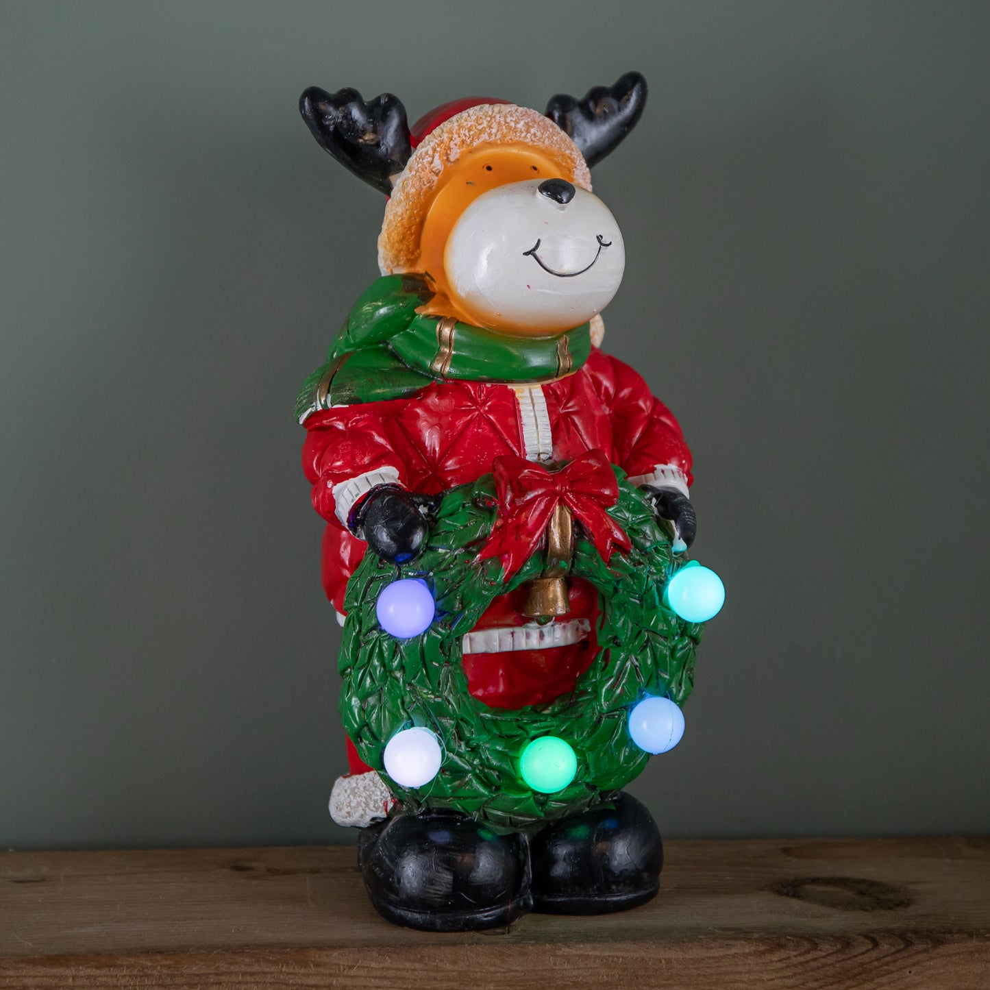 25cm Light up Rudy Rudolph Christmas Hand Painted Decoration with LEDs