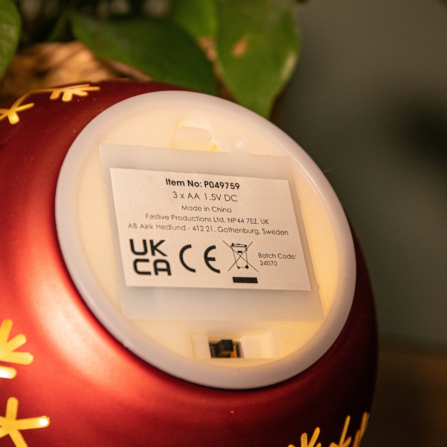 15cm Battery Operated Light up Snowflake Glass Ball in Red with Warm White LEDs