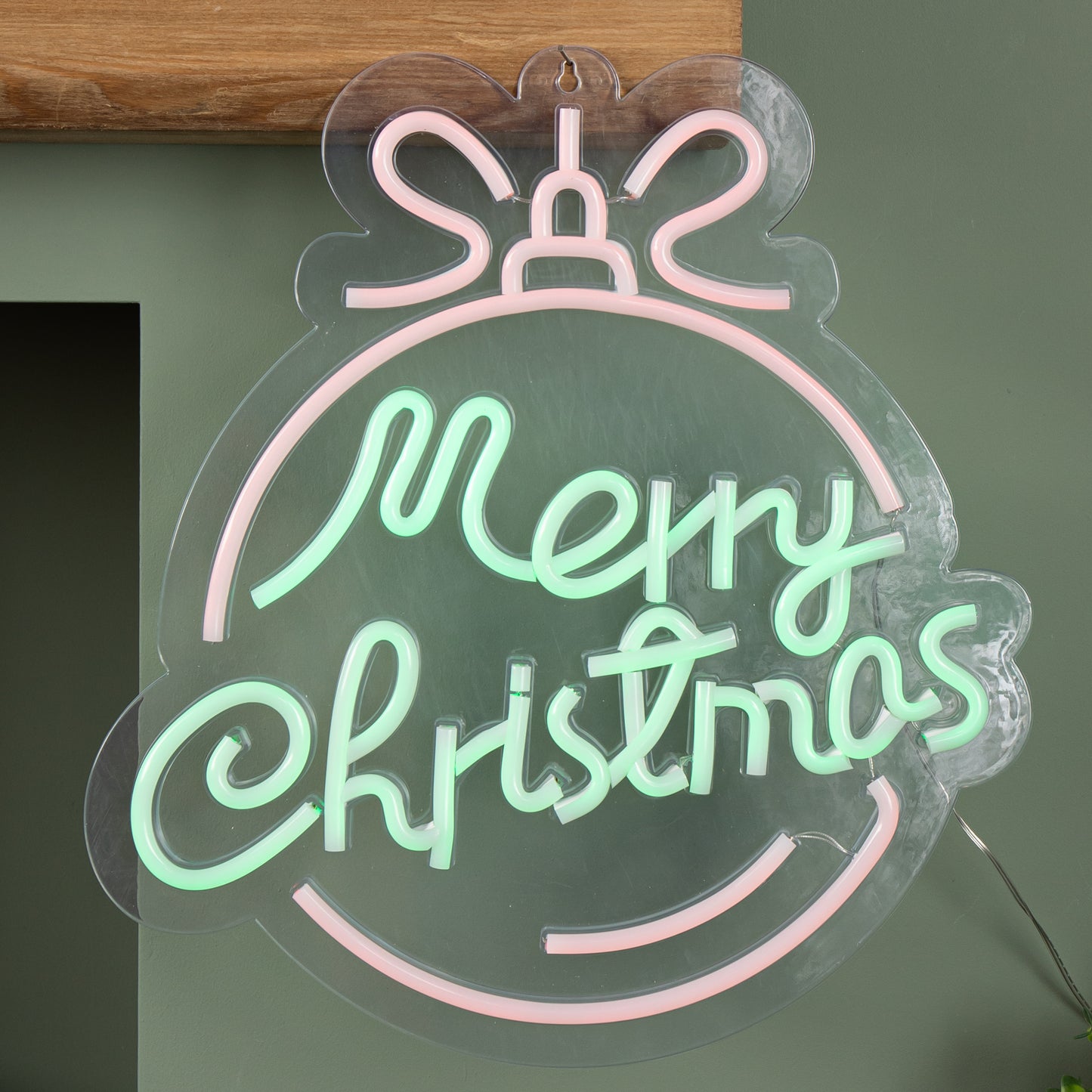38cm x 40cm Light up Red and Green Neon Flex Merry Christmas Ball