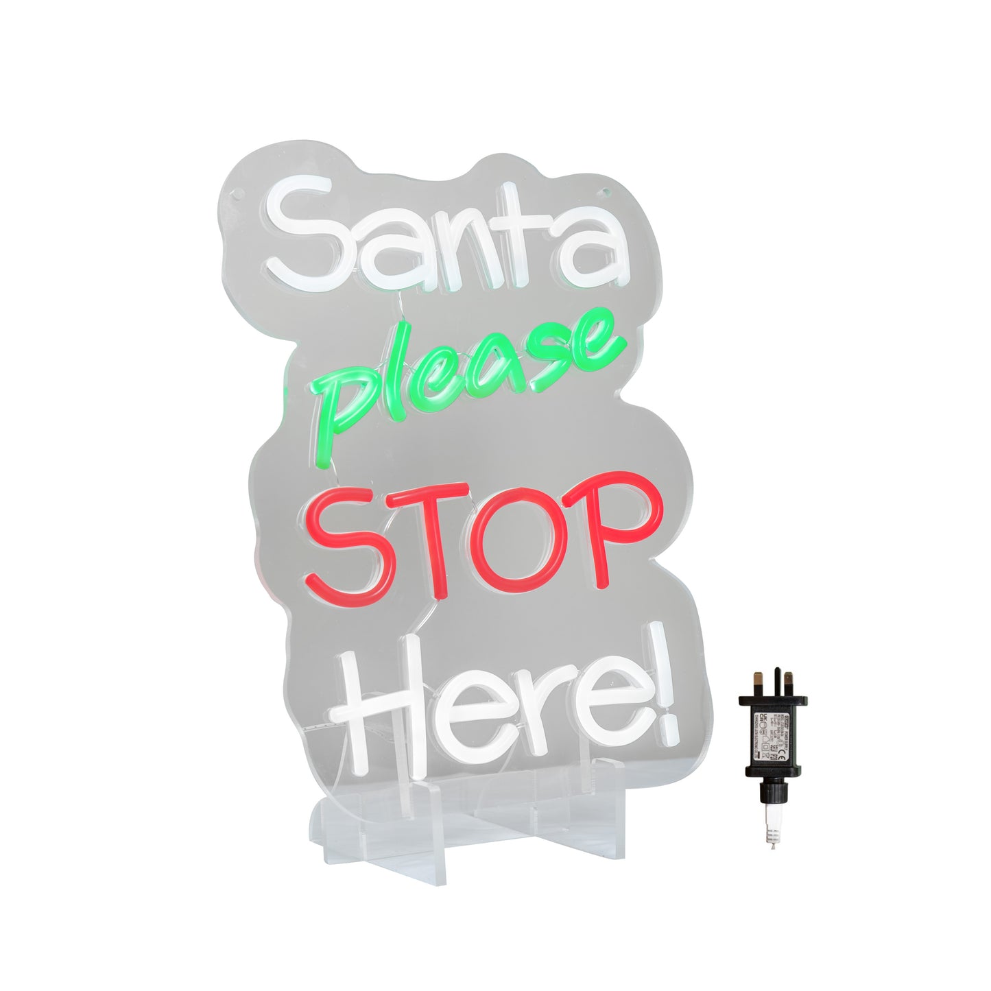 35cm Light up Santa Please Stop Here Neon Christmas Sign