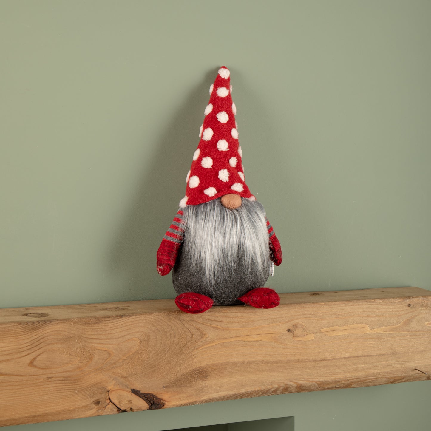 39cm Festive Grey & Red Bearded Christmas Gonk with White Polka Dot Hat