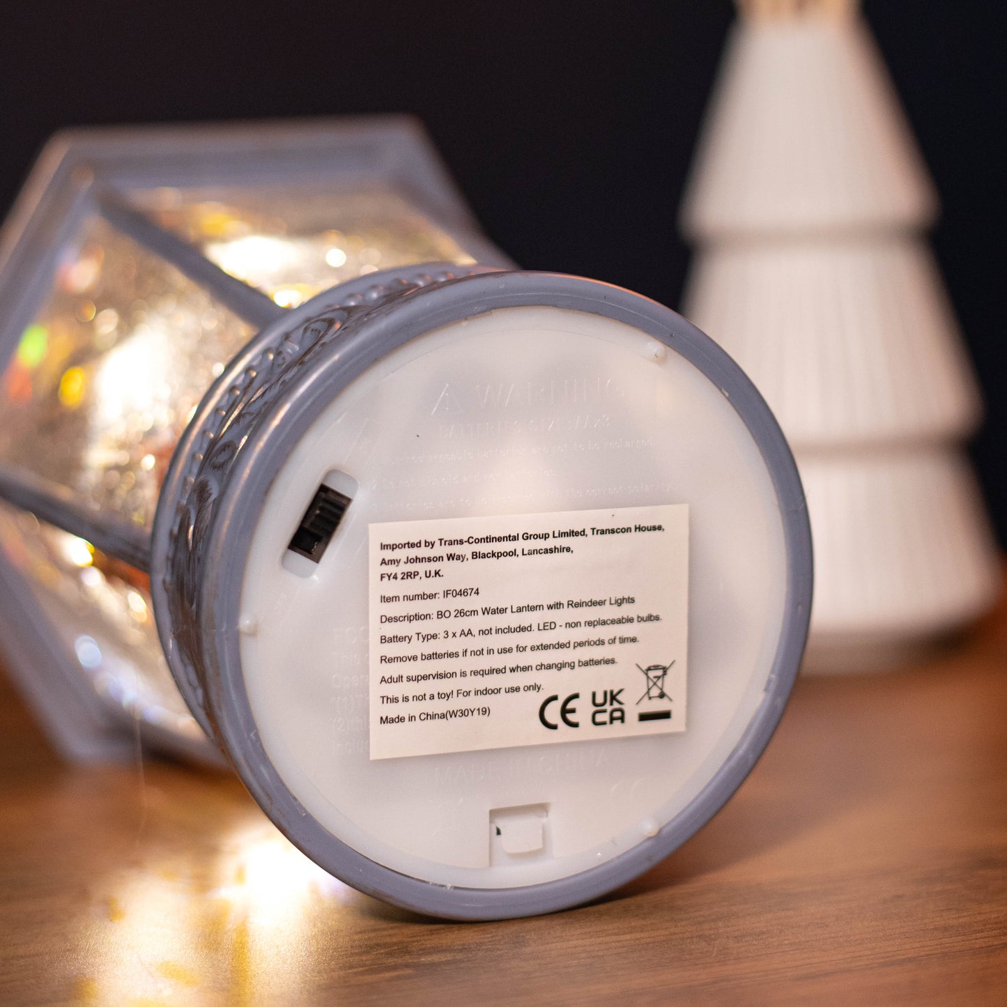 26cm Snowtime Dual Power LED Christmas Glitter Water Spinner Blue Lantern Cute Reindeer Scene