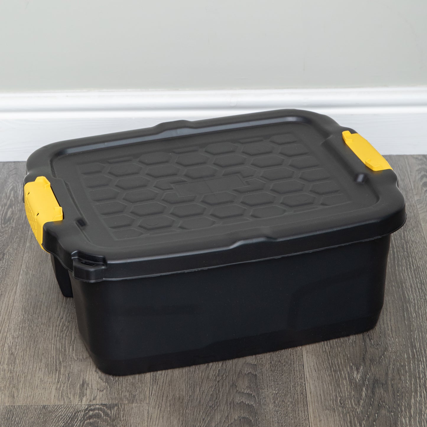 4 x 24L Heavy Duty Lockable & Stackable Storage Tub Chest with Clips in Black