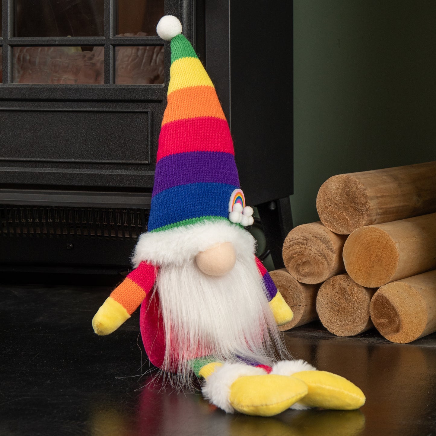 47cm Rainbow Plush Seated Christmas Gonk with Dangly Legs Decoration