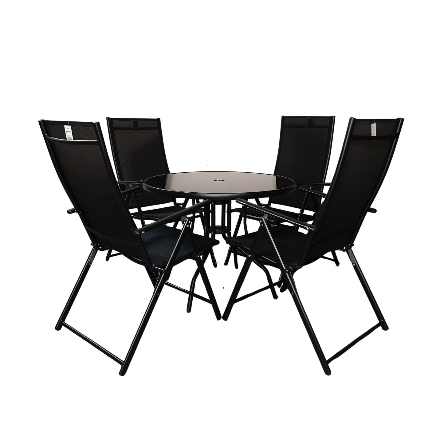 Outdoor 4 Person Round Glass Top Garden Dining Table Chairs Set