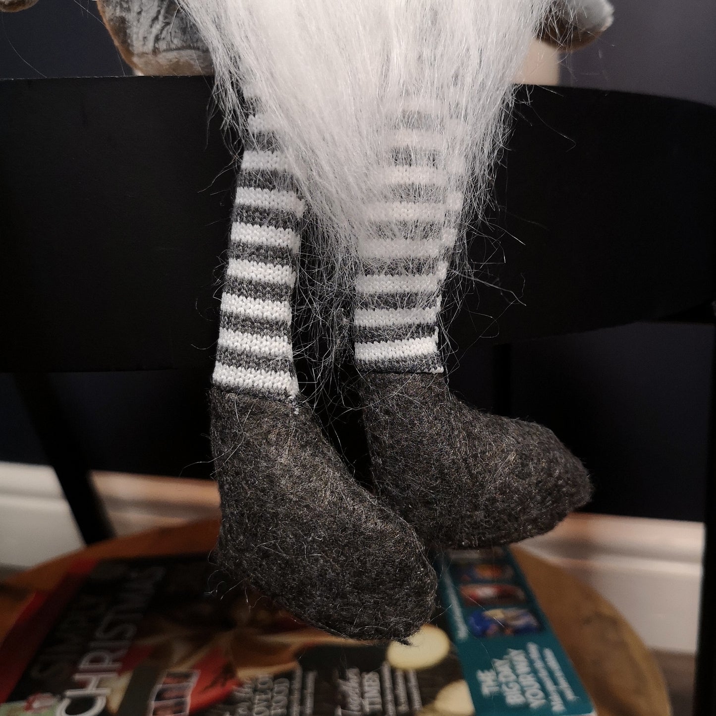 46cm Grey Plush Sitting Gonk Christmas Decoration with Stripey Dangly Legs