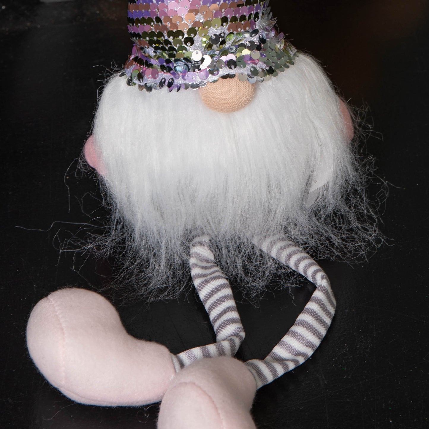 49cm Festive Christmas Sitting Gonk with Dangly Legs & Sequin Hat in Pink & Grey