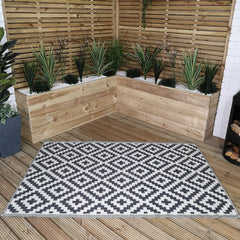 180cm x 120cm Outdoor Geometric Pattern Waterproof Rug Mat for Garden Patio in Grey