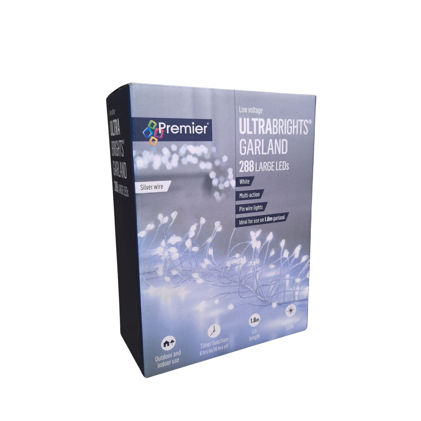 288 LED 1.8m Premier Christmas Outdoor 8 Function Garland Wire Lights in Cool White