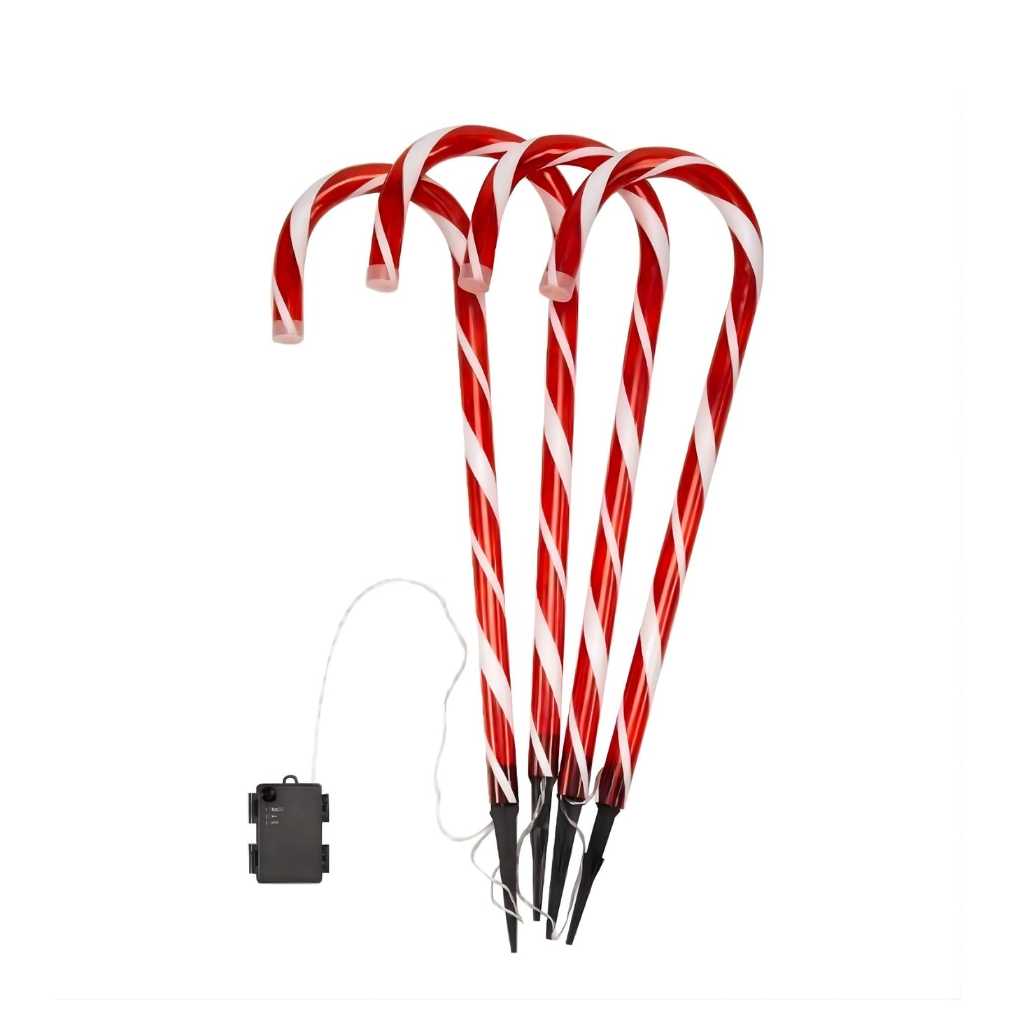 Set of 4 Large Light up Red & White Stripe Christmas Candy Cane Garden Stakes with LEDs