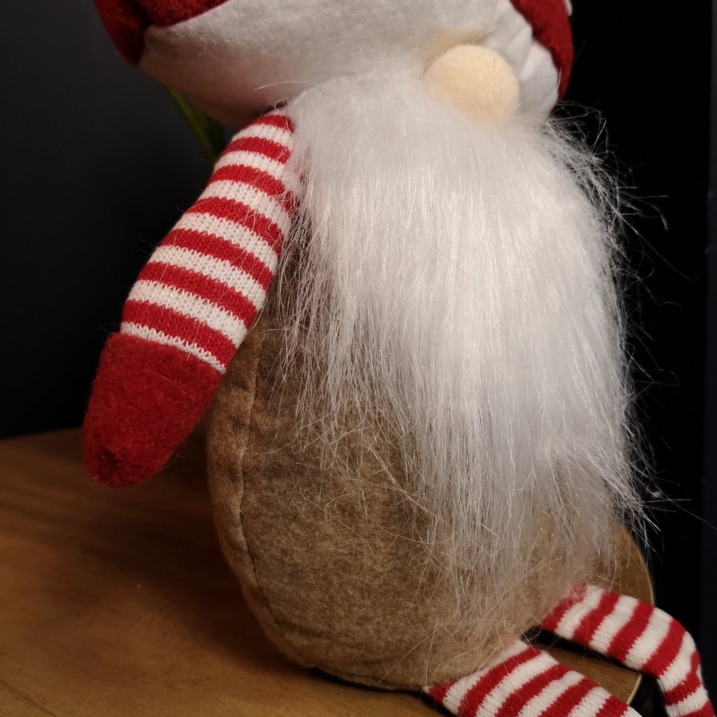 53cm Stripey Red Plush Sitting Christmas Boy Gonk with Dangly Legs and Mushroom Hat