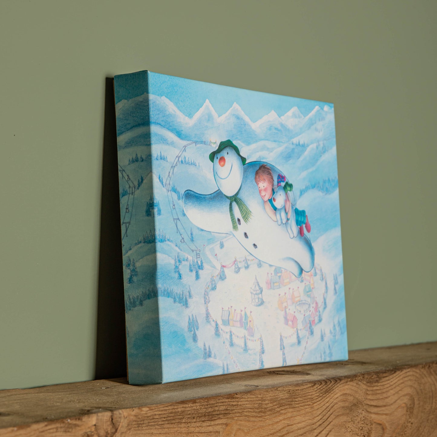 Battery Operated 25x30cm Colour Change LED Snowman Billy & Snowdog Flying Canvas Wall Art