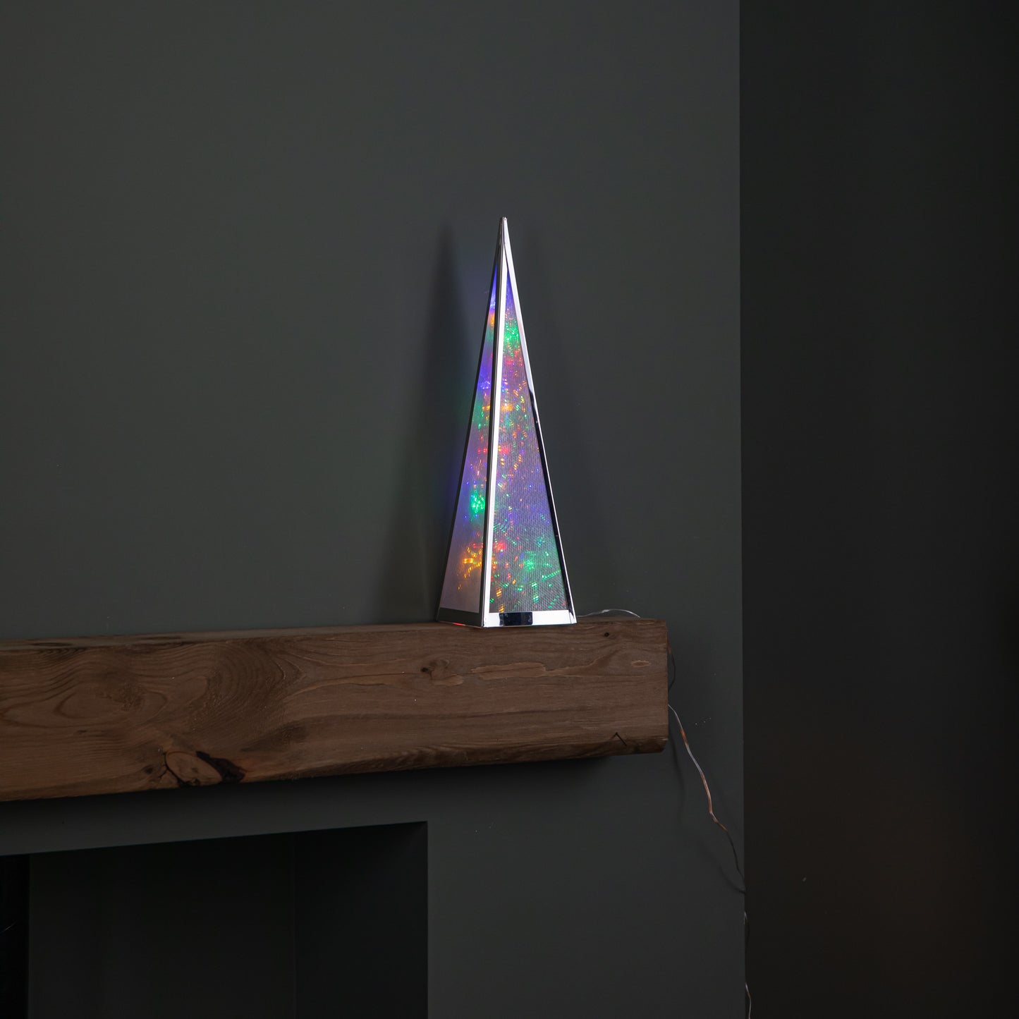 45cm Light up Holographic Christmas Pyramid Decoration with Multi-Coloured LEDs