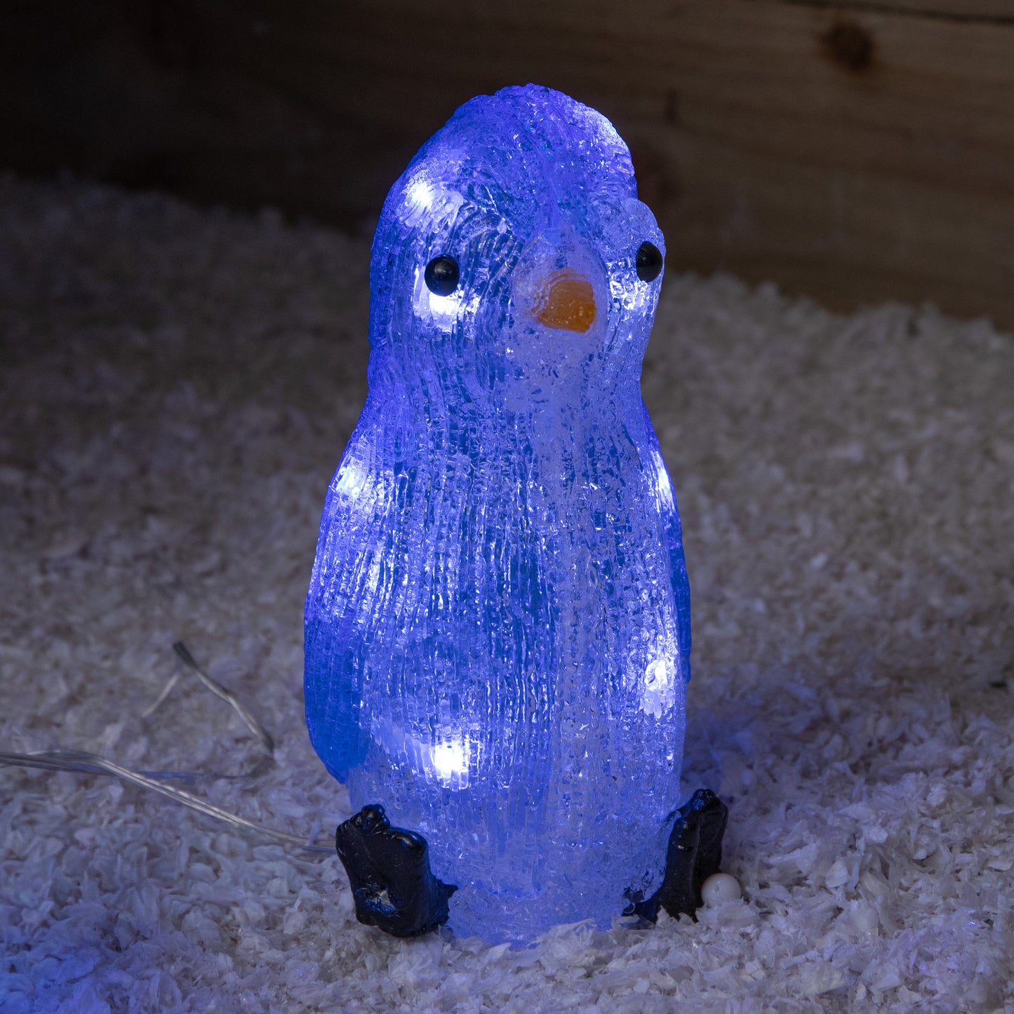 23cm Set of 3 Light up Acrylic Christmas Penguins with 30 Ice White LEDs