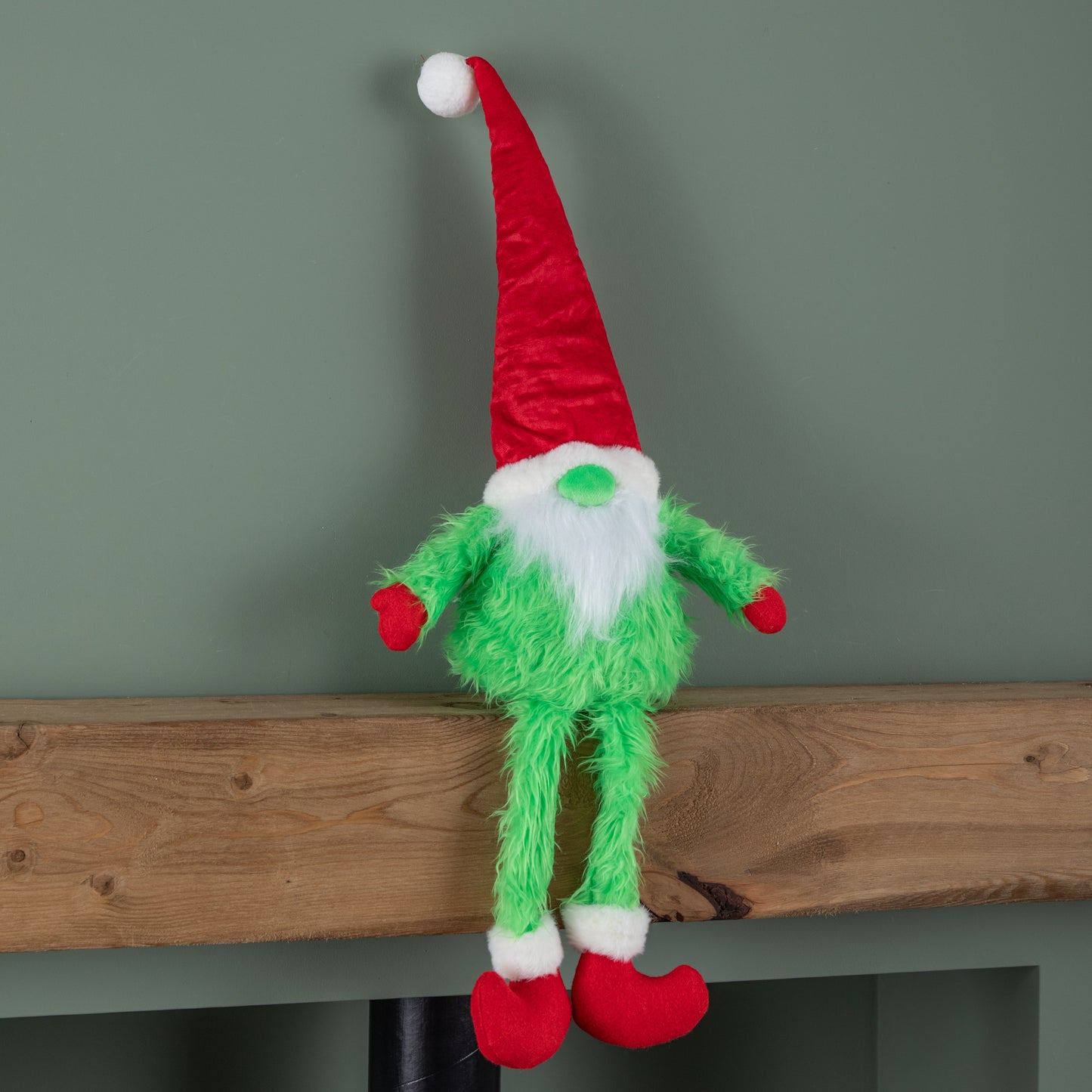 35cm Soft Green Fur Christmas Sitting Gronk Decoration with Santa Hat