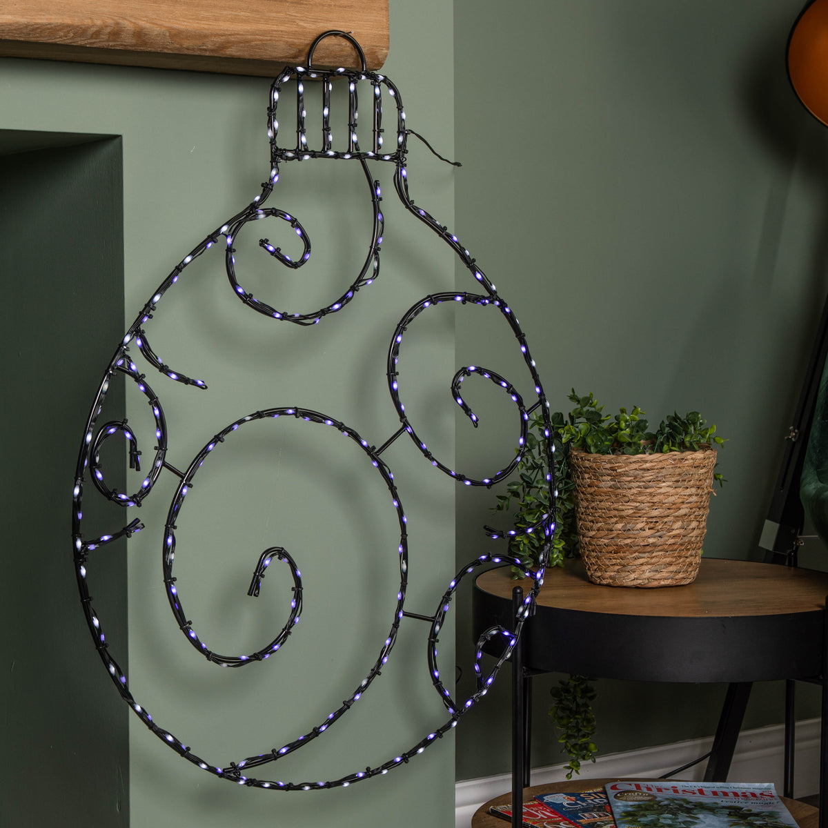78cm Metal Hanging Christmas Bauble with 245 Static & Twinkling LEDs in Blue & White