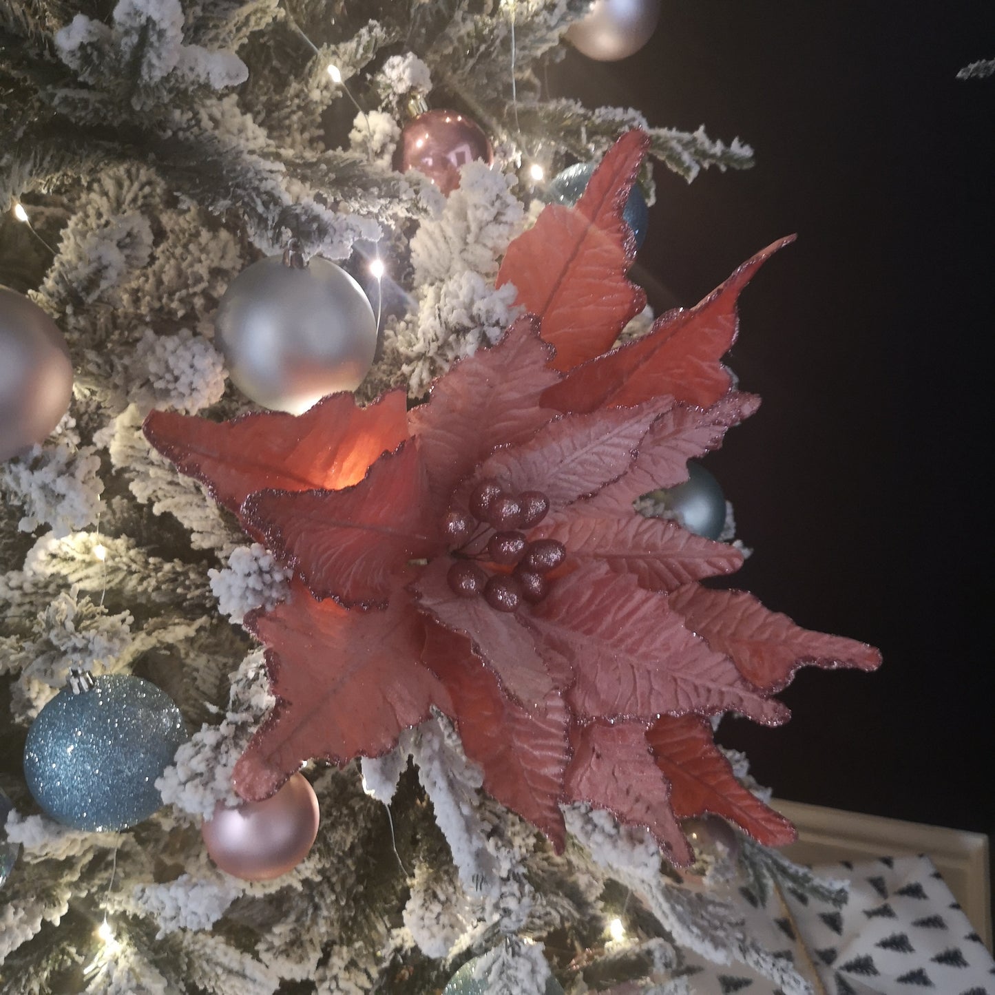 68cm Frosted Light Coral Pink Poinsettia Stem Christmas Decoration