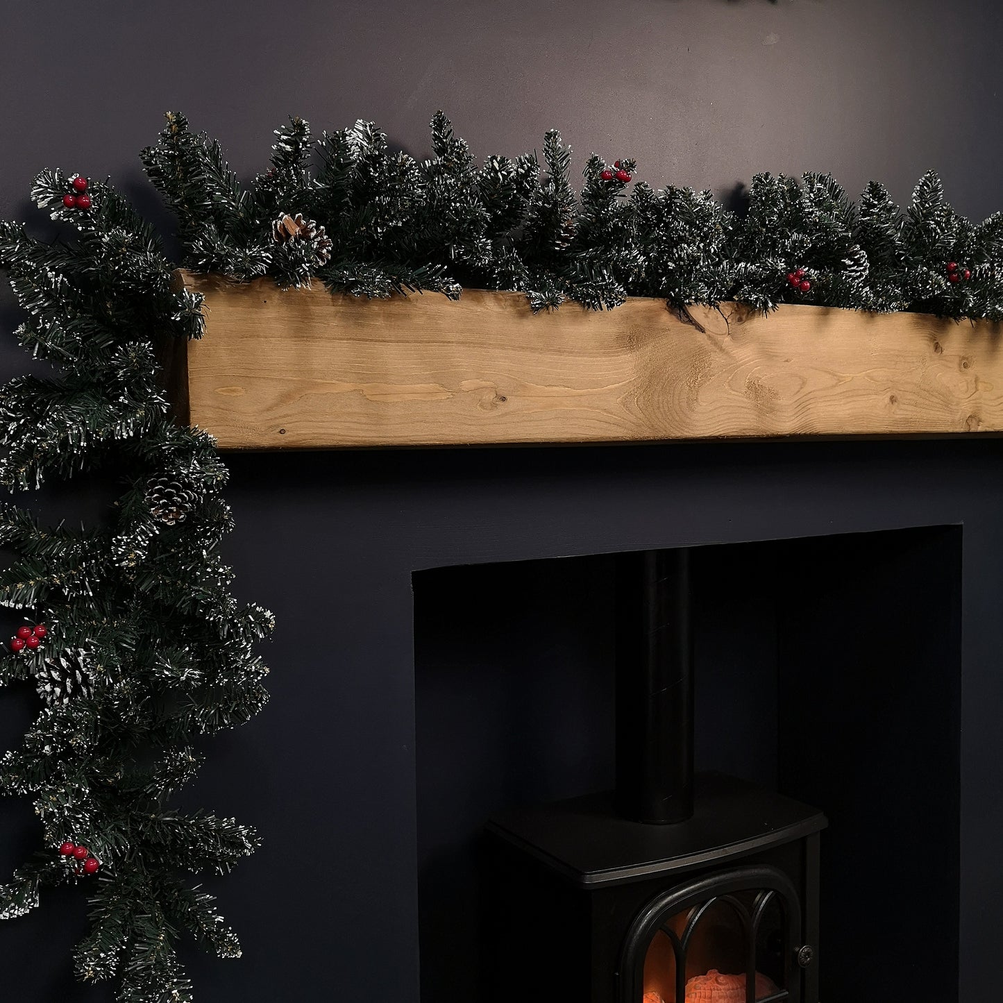 2.7m Green Christmas Garland with Pine Cones and Red Berries