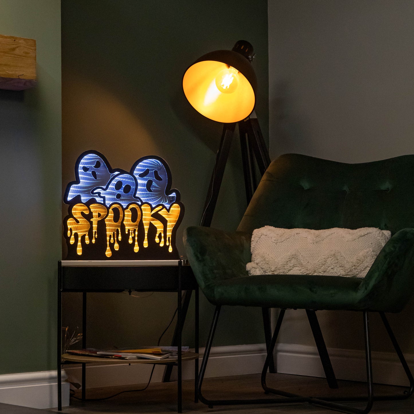 40cm Spooky Ghost Halloween Infinity Light with Orange and White LEDs