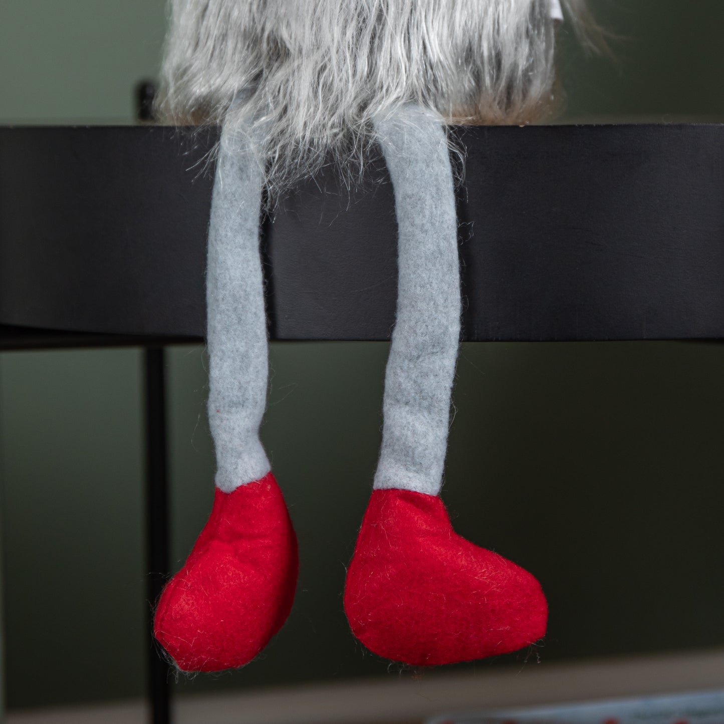 54cm Grey Haired Christmas Gonk with Dangly Legs in Dotted Hat