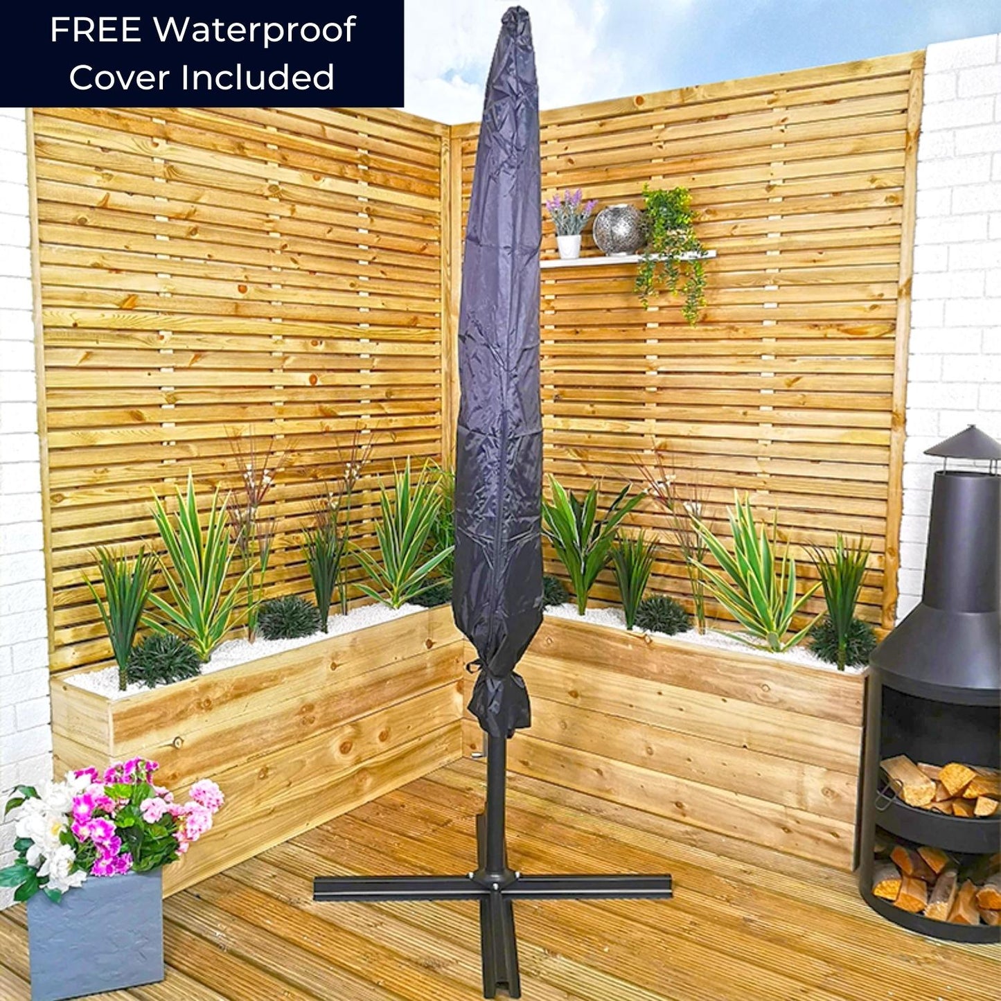 3m Hanging Banana Cantilever Garden Parasol with Cover in Blue