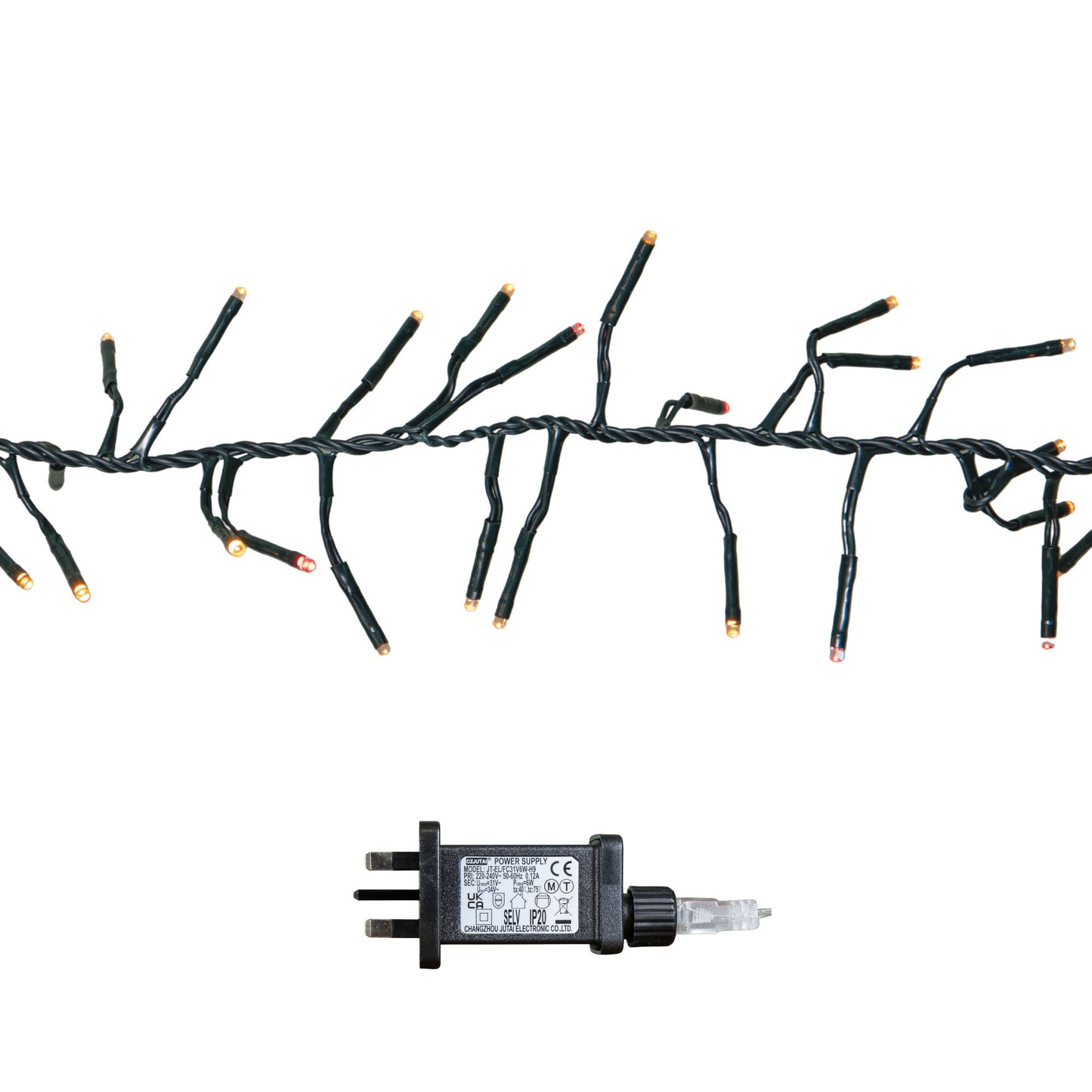 18.5m 1440 LED Christmas Cluster Multi-Action String Lights with Timer in Red & Vintage Gold