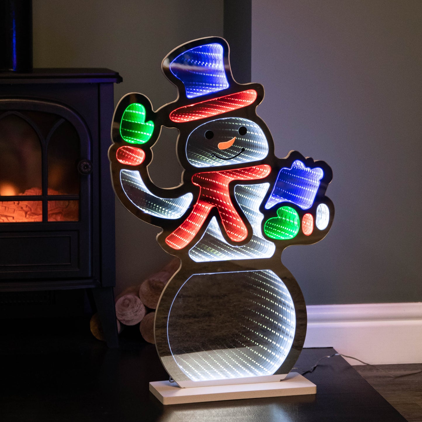 60cm Infinity Light up Standing Snowman Christmas Decoration with Multi-Coloured LEDs on Base