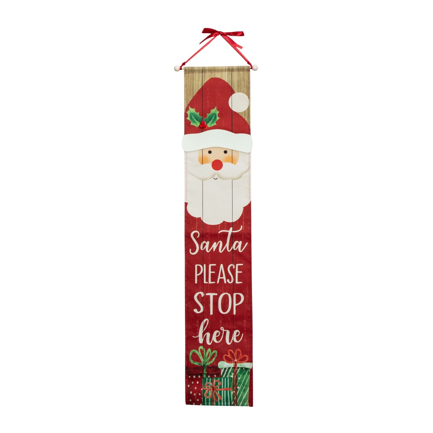 1.2m Battery Operated Light up Hanging Christmas Santa Stop Here Fabric Banner with LEDs