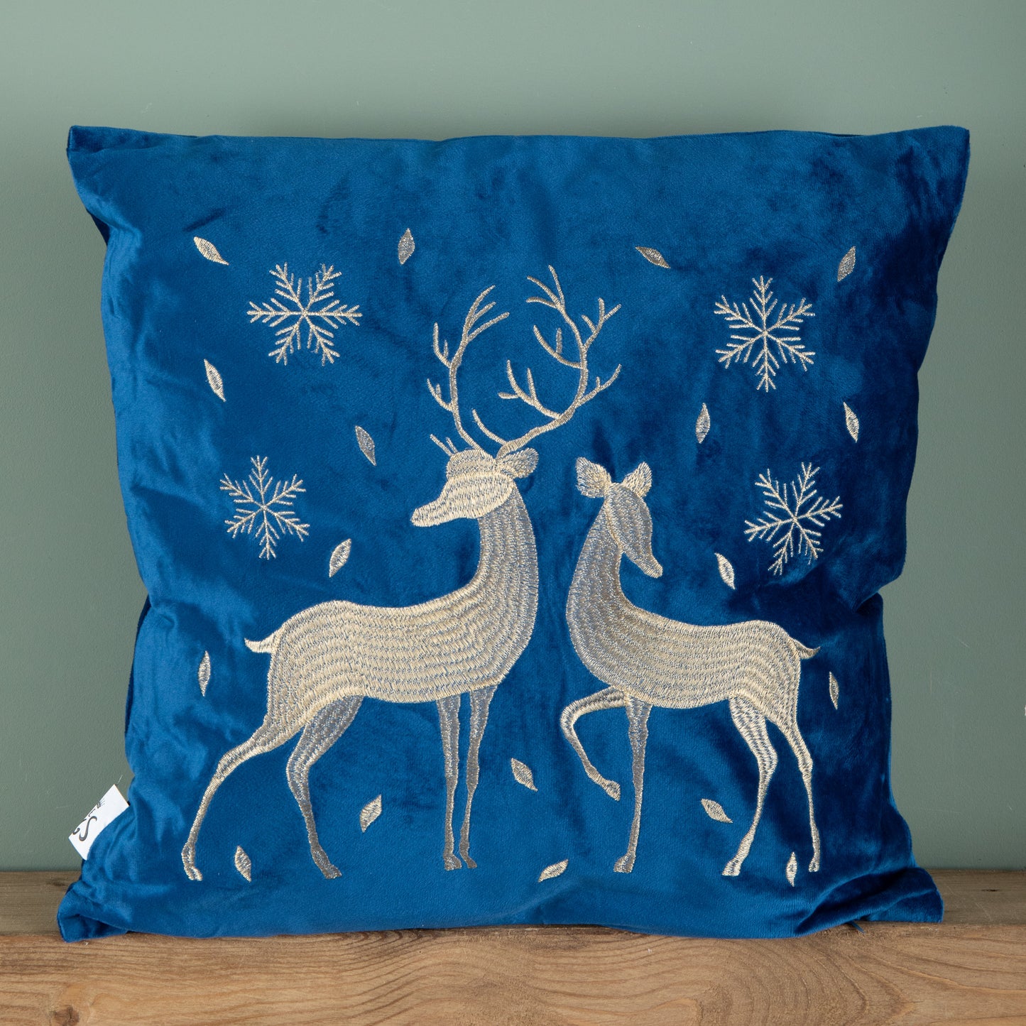 45 x 45cm Soft Fabric Christmas Reindeer Chair Cushion in Sapphire Blue