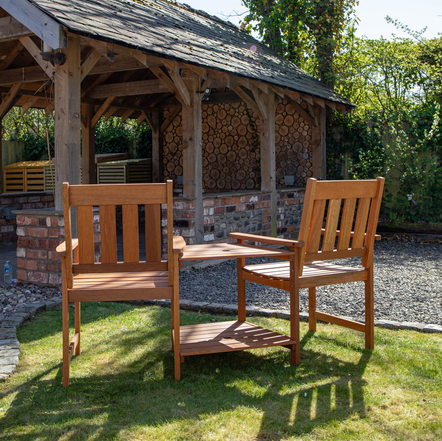Rydal 2 Seater Wooden Garden Patio Love Seat and Table Set