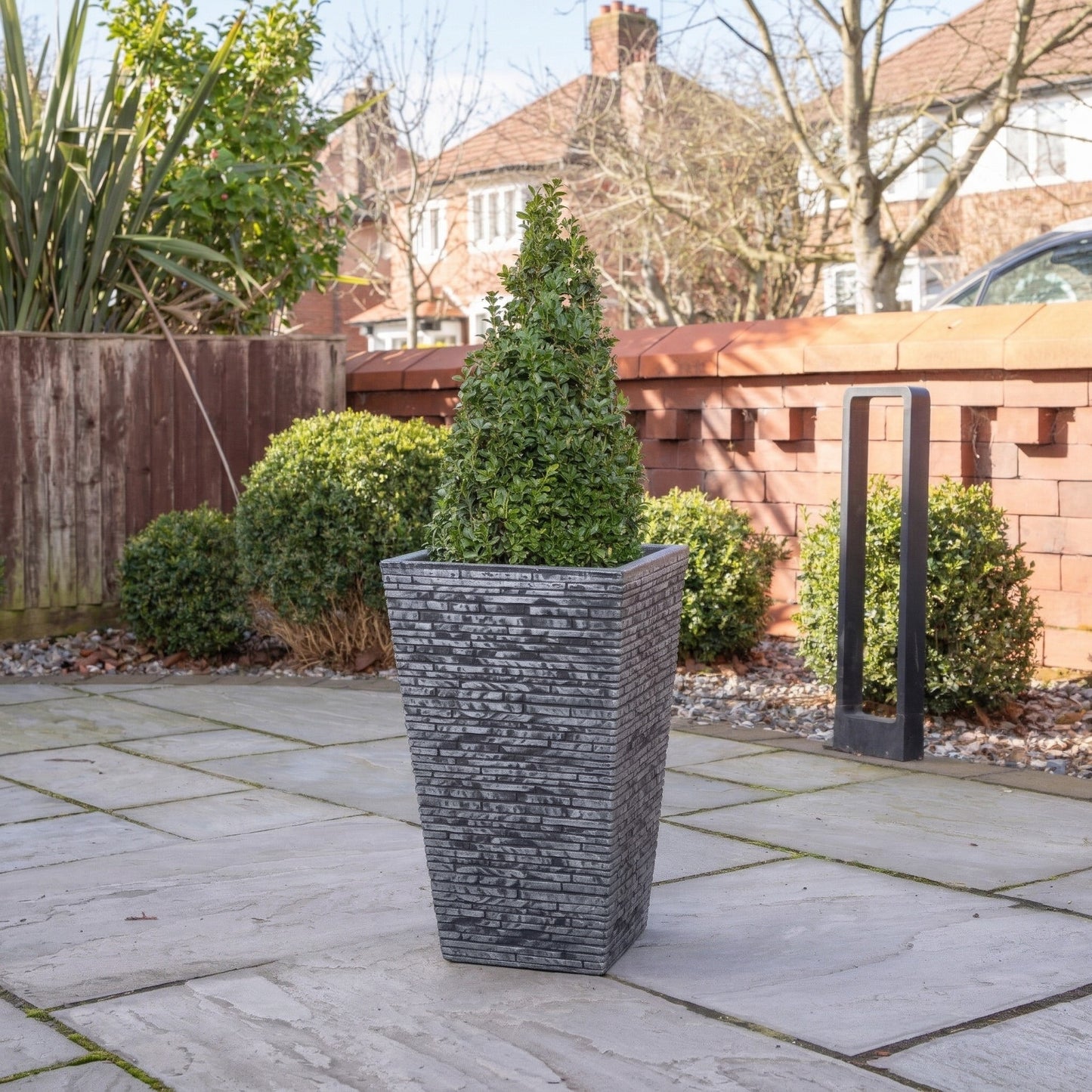 30cm x 45cm Large Square Plastic Slate Effect Garden Planter in Dark Grey