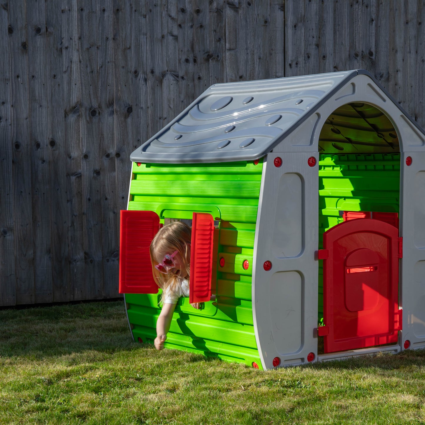 1.09m Grey & Green Kids Indoor Outdoor Plastic Wendy House Magical Playhouse