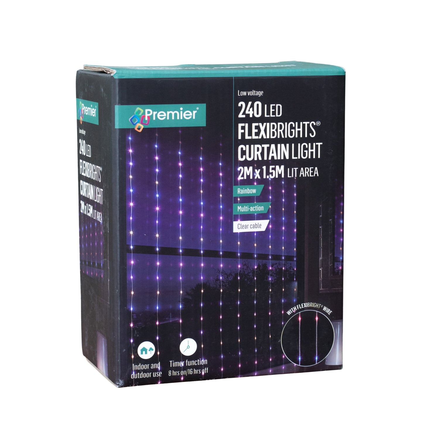 2m x 1.5m Light up FlexiBrights Christmas Curtain Lights with 240 Rainbow LEDs