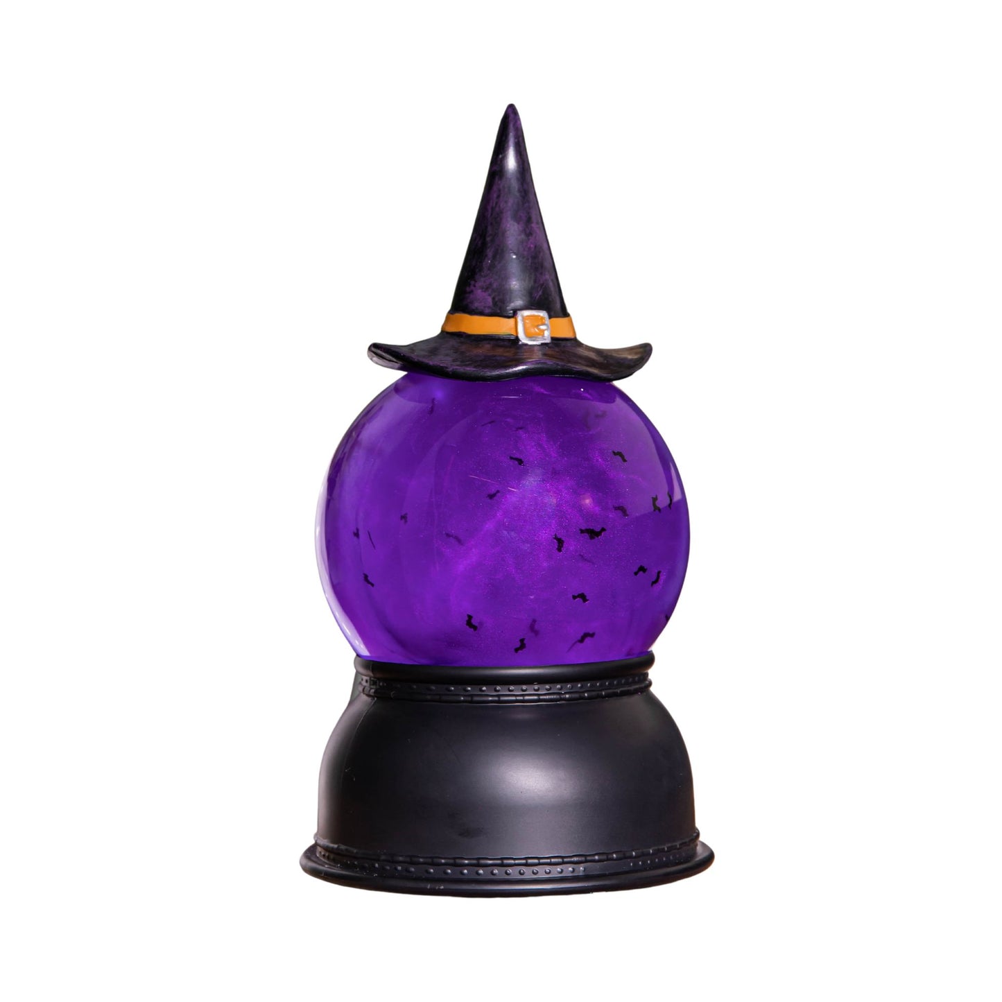 20cm Battery Operated Light up Purple Witch's Hat Water Globe Decoration