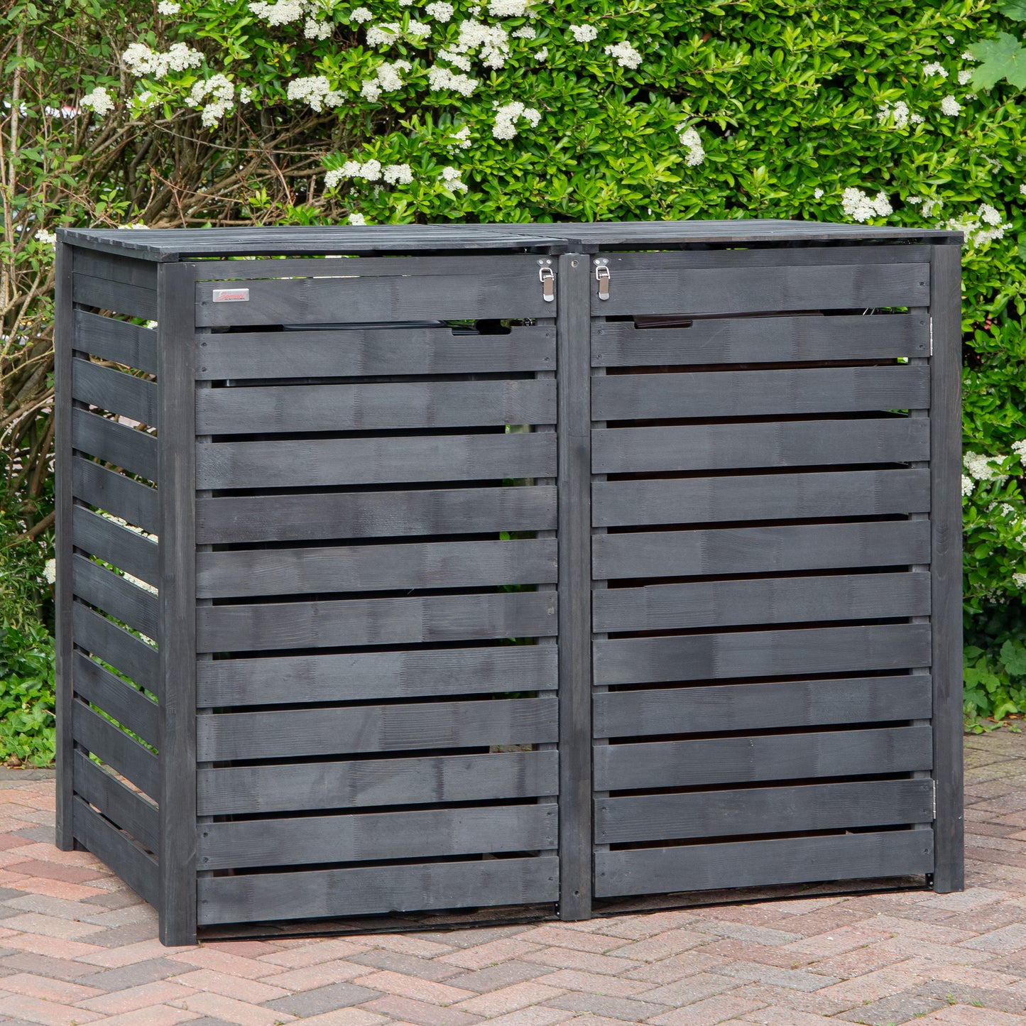 1.43m x 1.16m Outdoor Wooden Garden Double Wheelie Bin Store Storage for 2 Bins in Anthracite